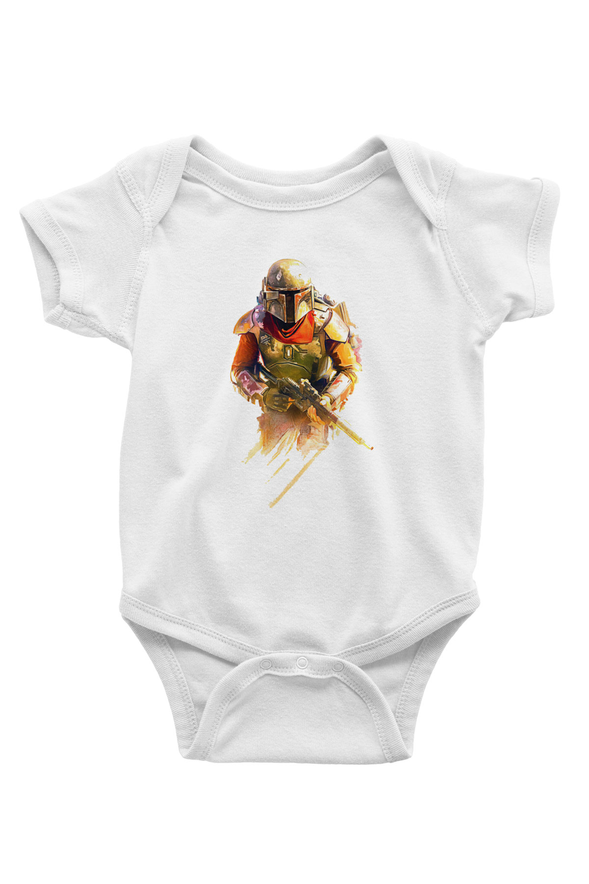 Mandalorian Baskılı Beyaz Unisex Bebek Body - Zıbın