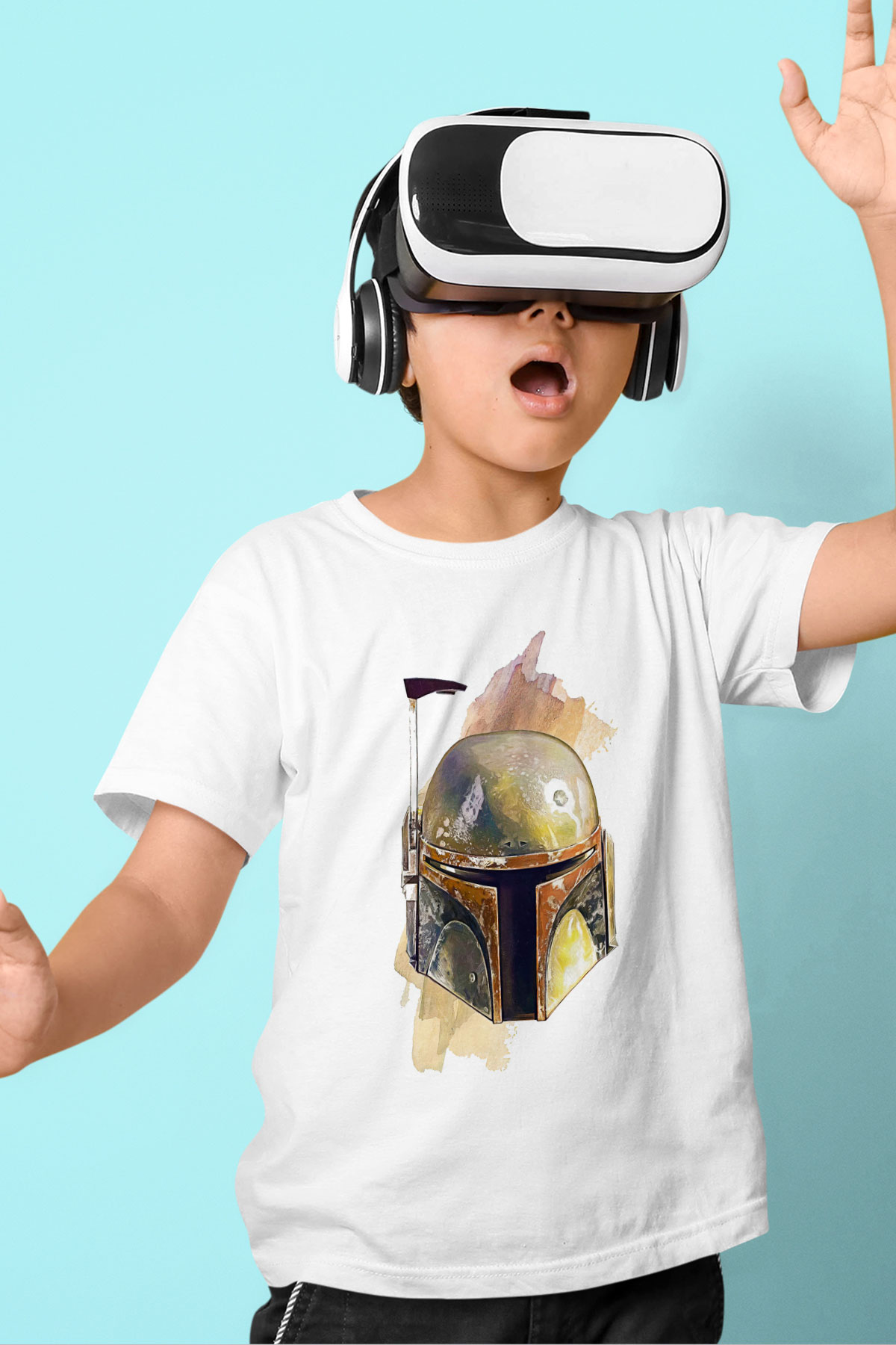 Mandalorian Baskılı Beyaz Unisex Beyaz Çocuk Tişört - Tshirt