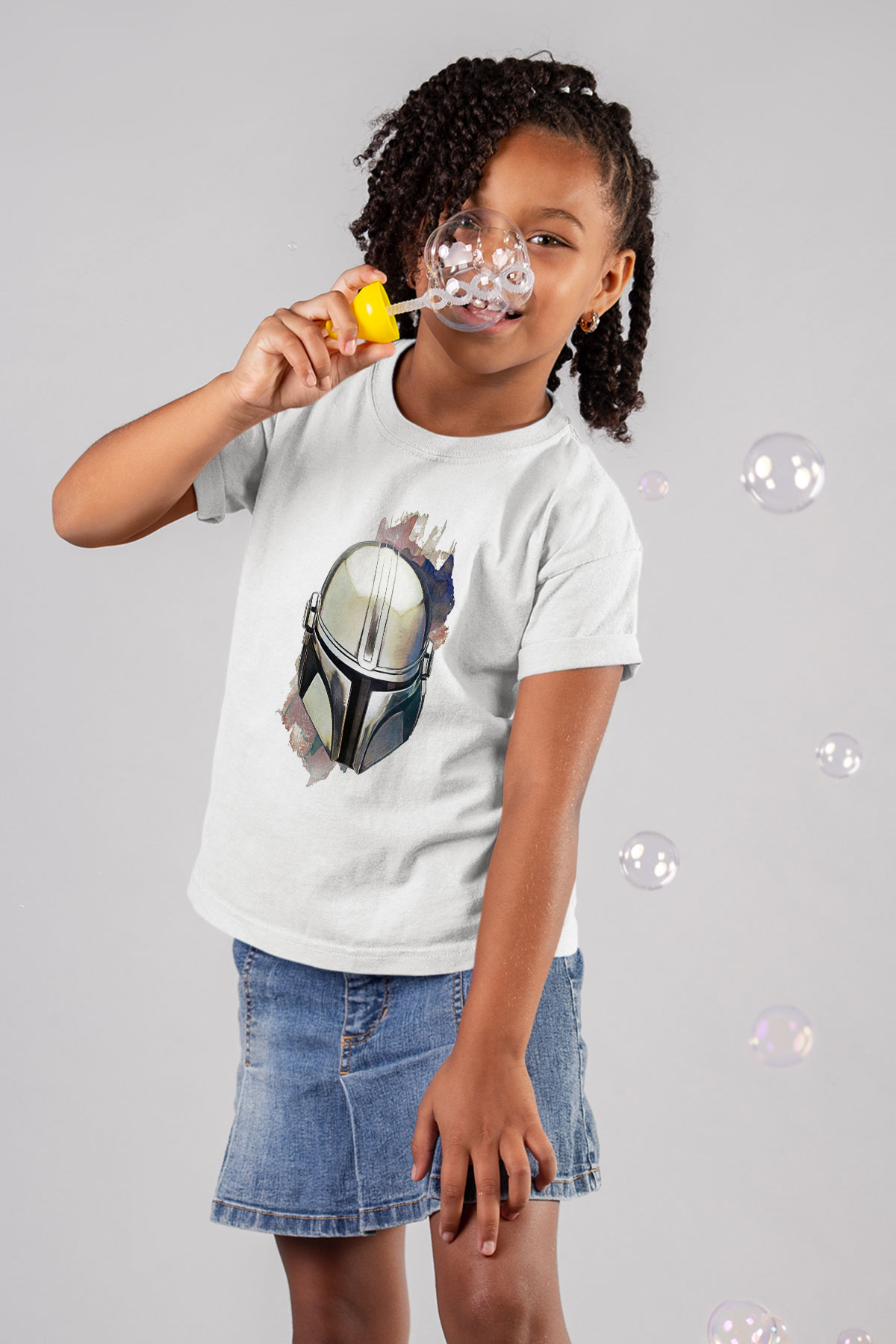 Mandalorian Baskılı Beyaz Unisex Beyaz Çocuk Tişört - Tshirt
