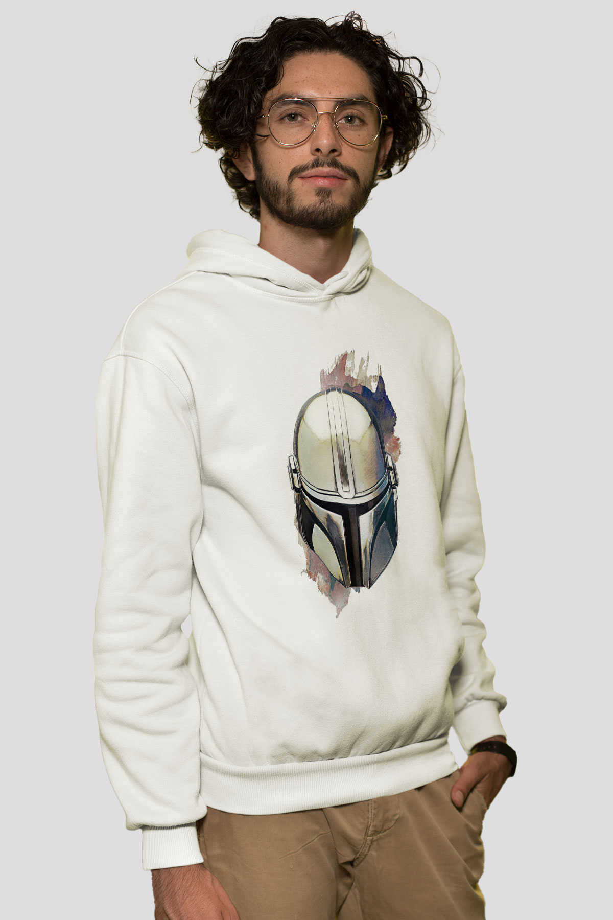 Mandalorian Baskılı Beyaz Unisex Hoodie