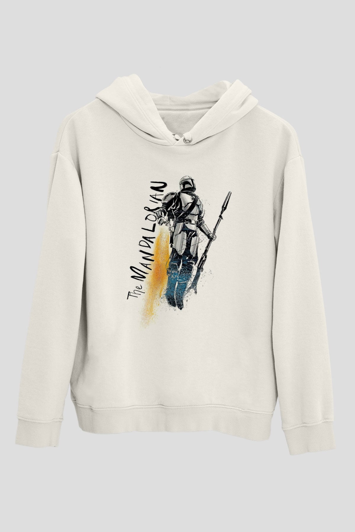 Mandalorian Baskılı Beyaz Unisex Hoodie