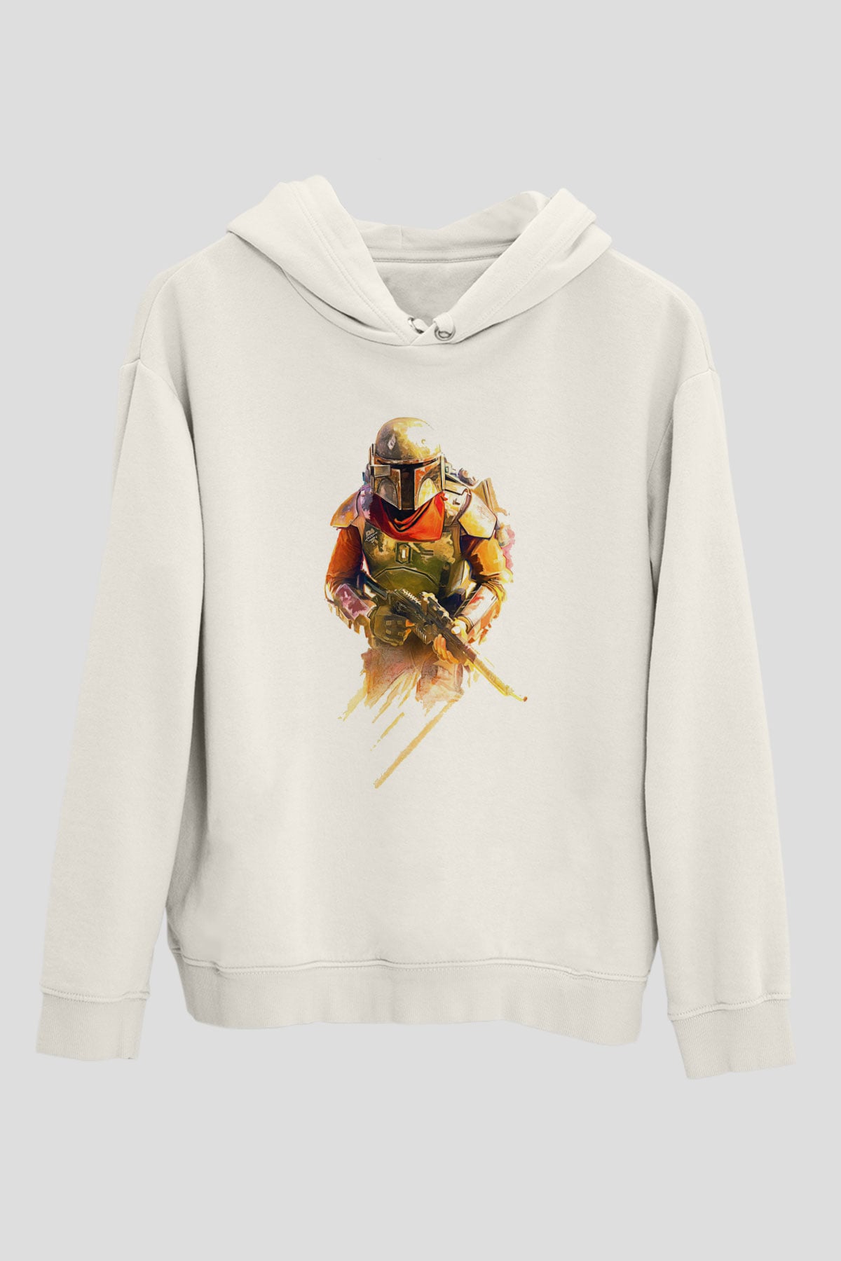 Mandalorian Baskılı Beyaz Unisex Hoodie
