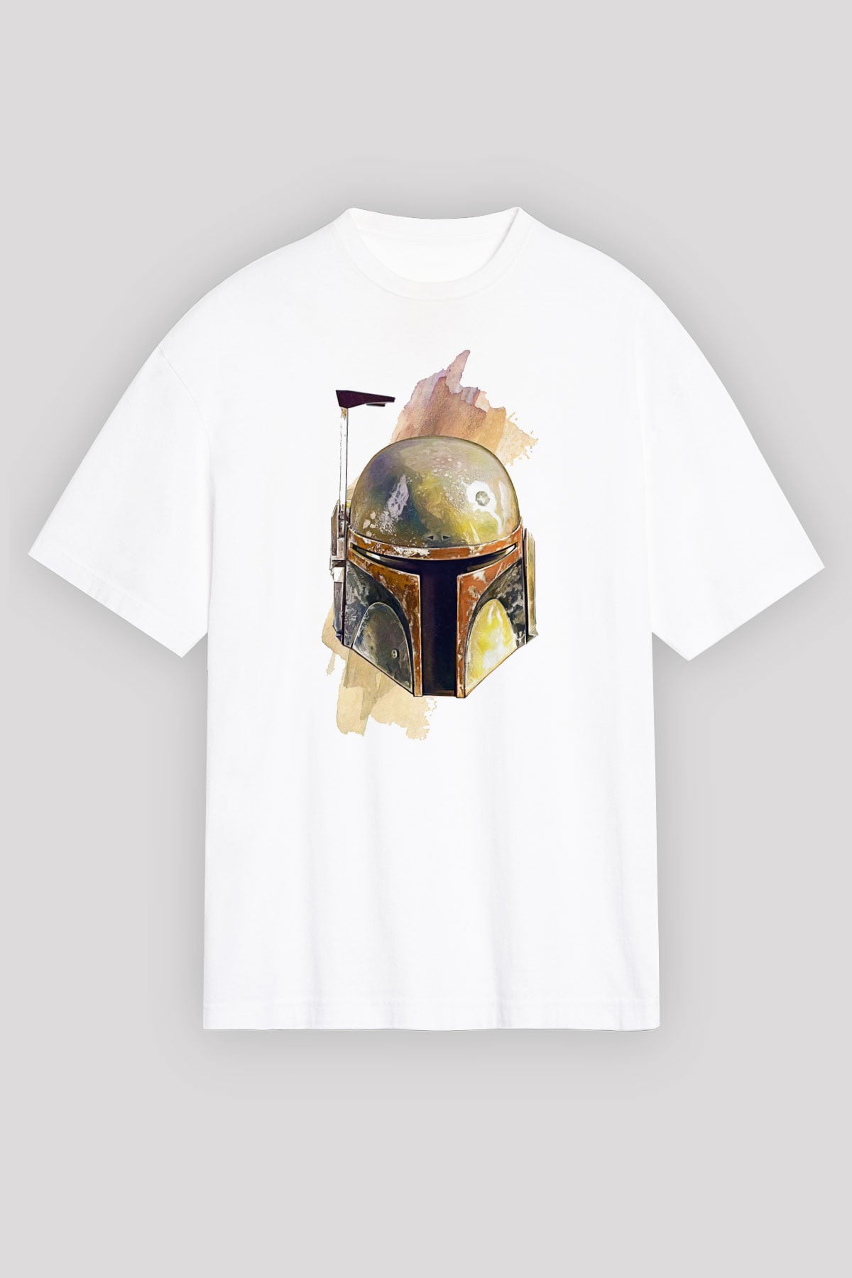 Mandalorian Baskılı Beyaz Unisex Oversize Tişört - Tshirt