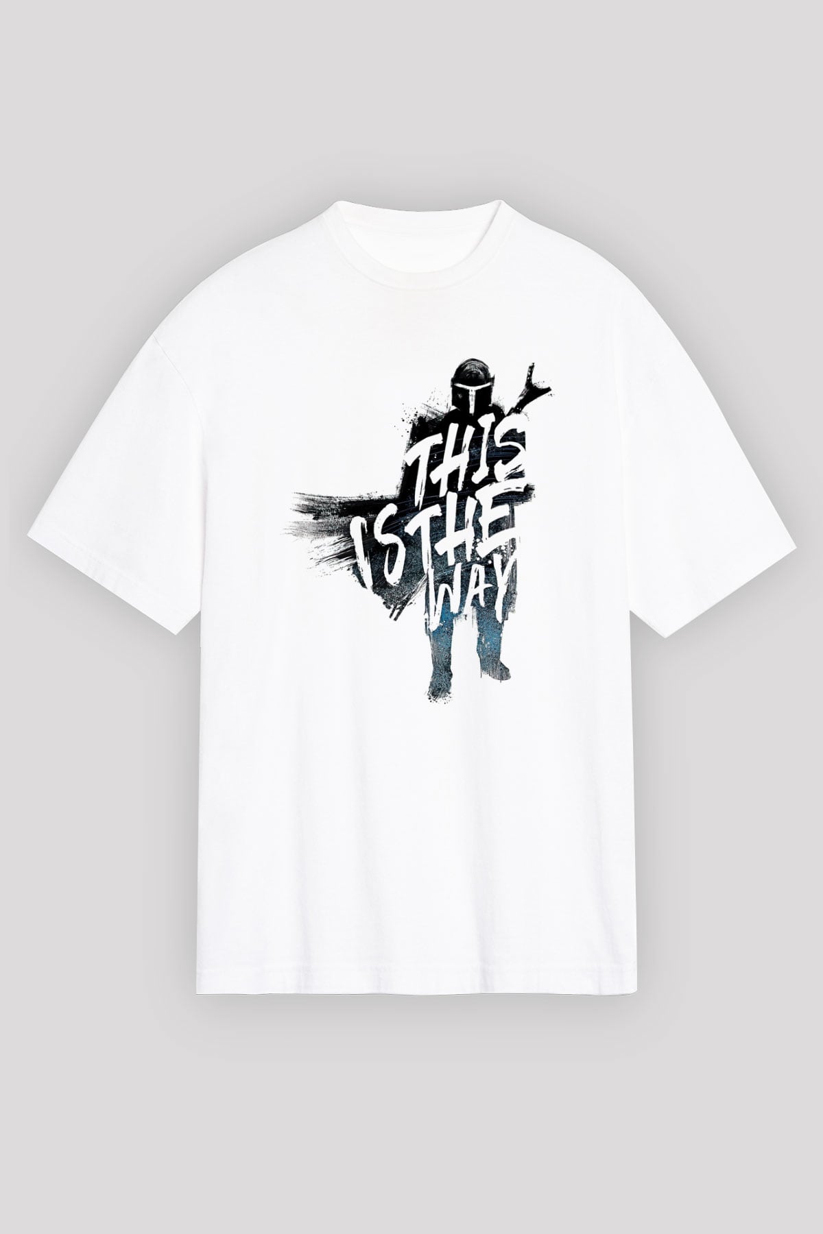 Mandalorian Baskılı Beyaz Unisex Oversize Tişört - Tshirt