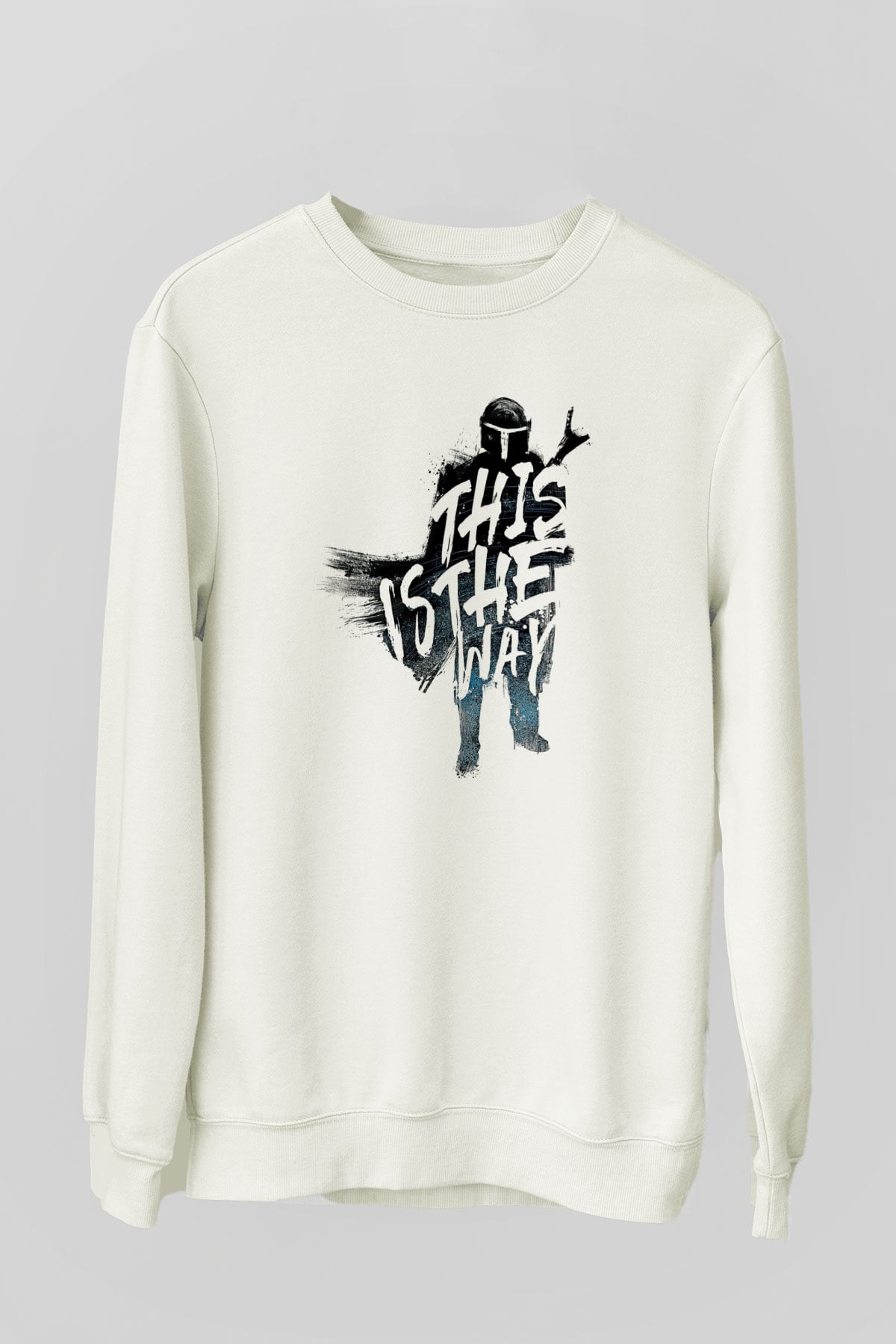 Mandalorian Baskılı Beyaz Unisex Sweatshirt
