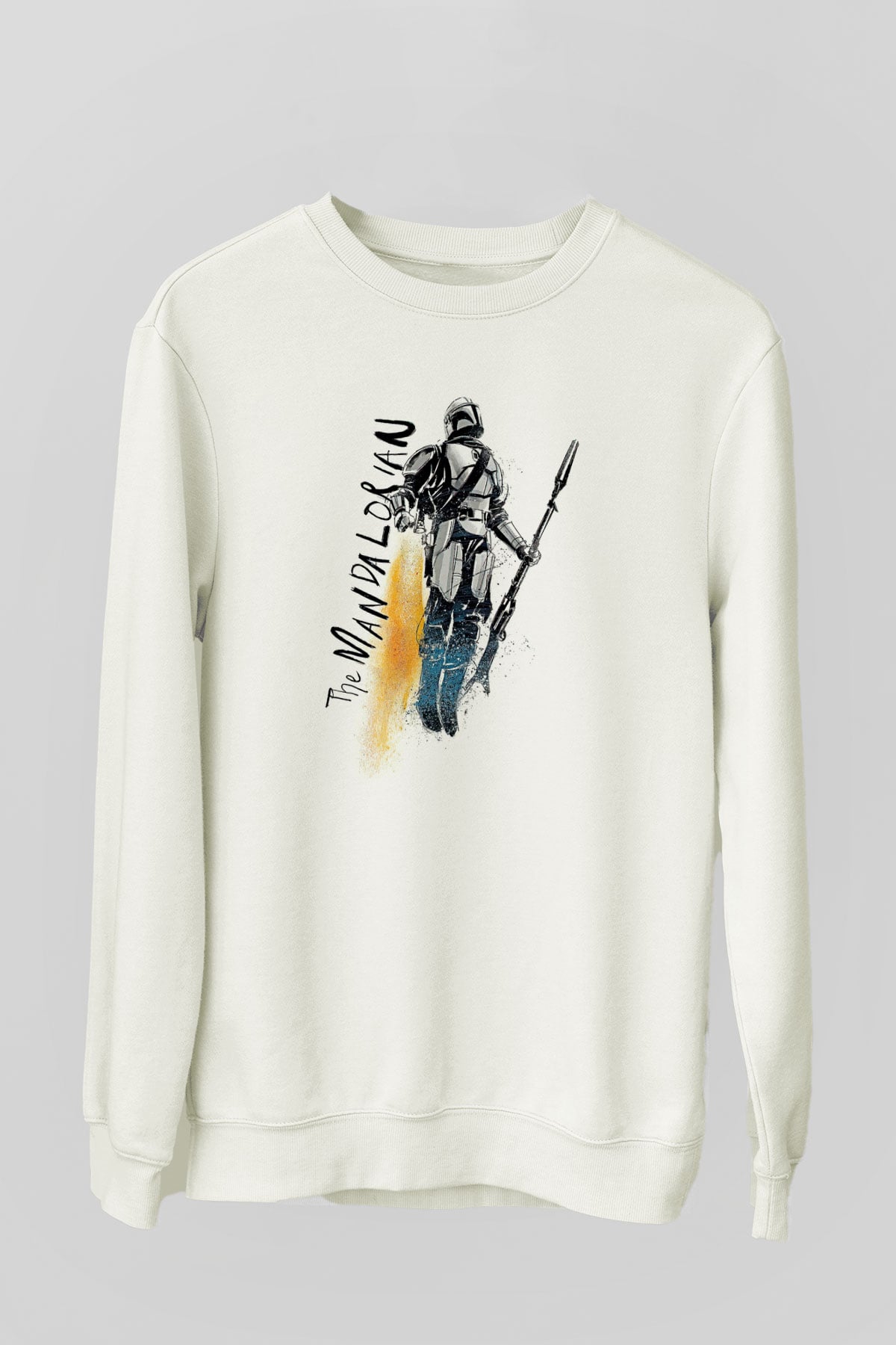 Mandalorian Baskılı Beyaz Unisex Sweatshirt