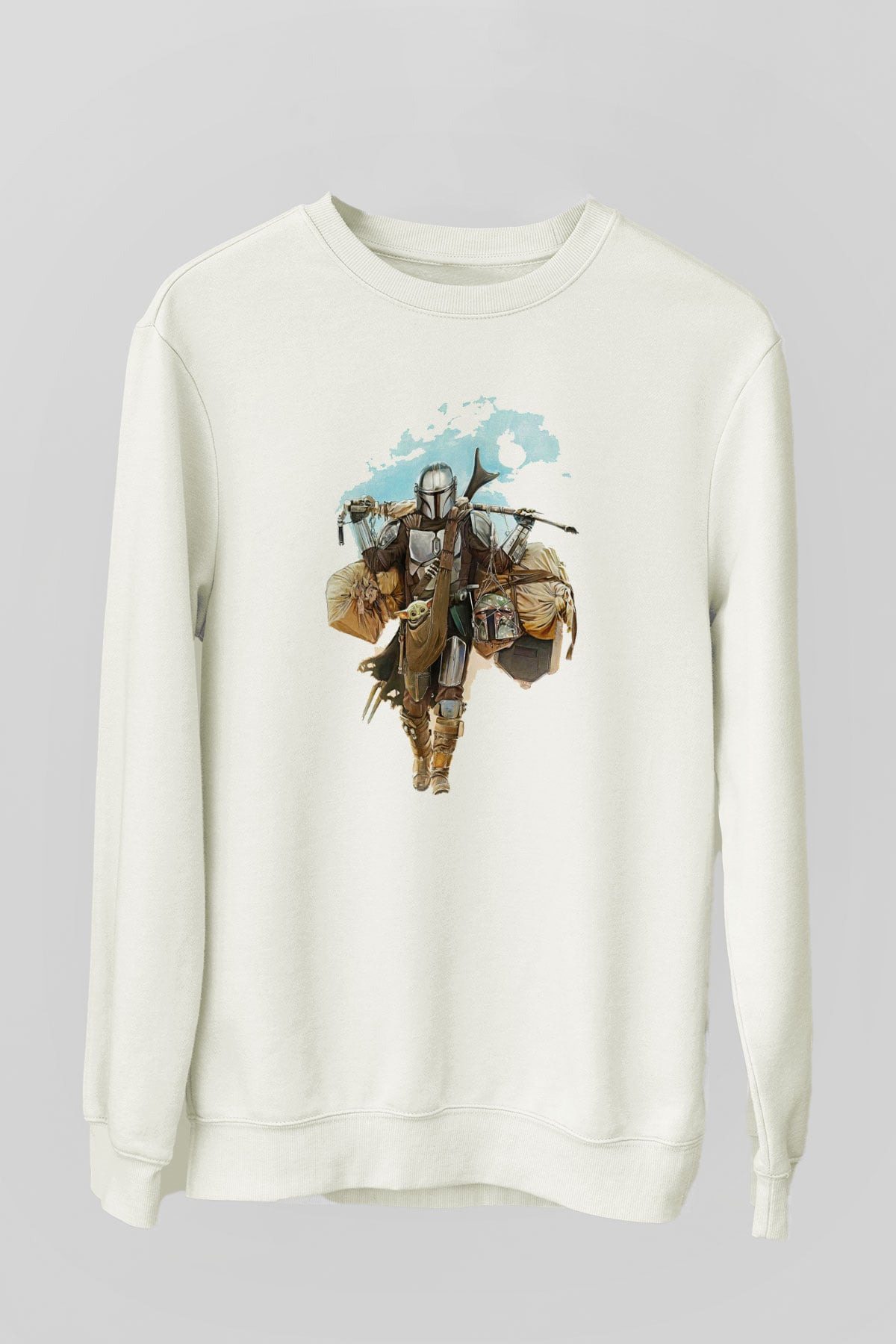 Mandalorian Baskılı Beyaz Unisex Sweatshirt