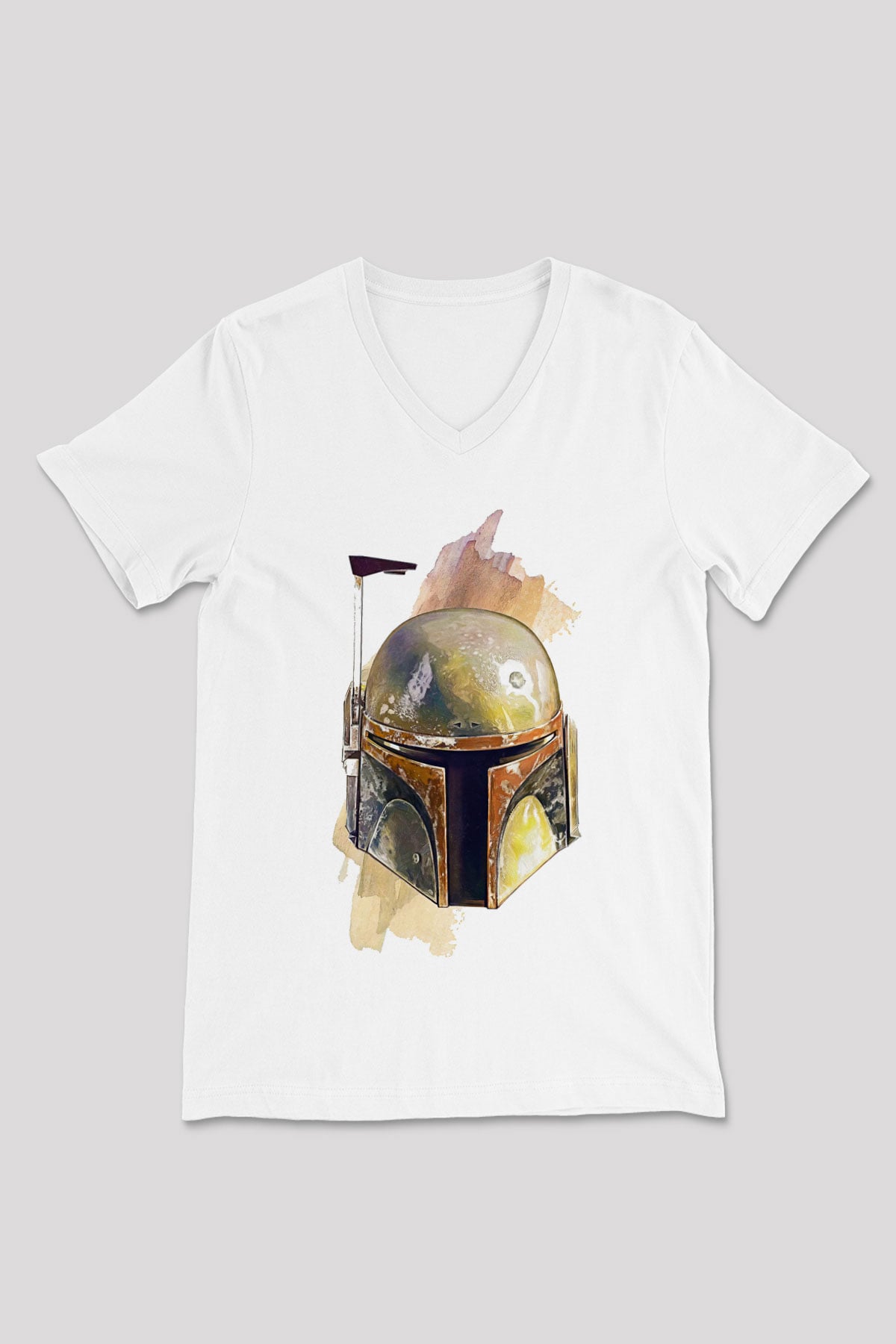 Mandalorian Baskılı Beyaz Unisex V Yaka Tişört - Tshirt