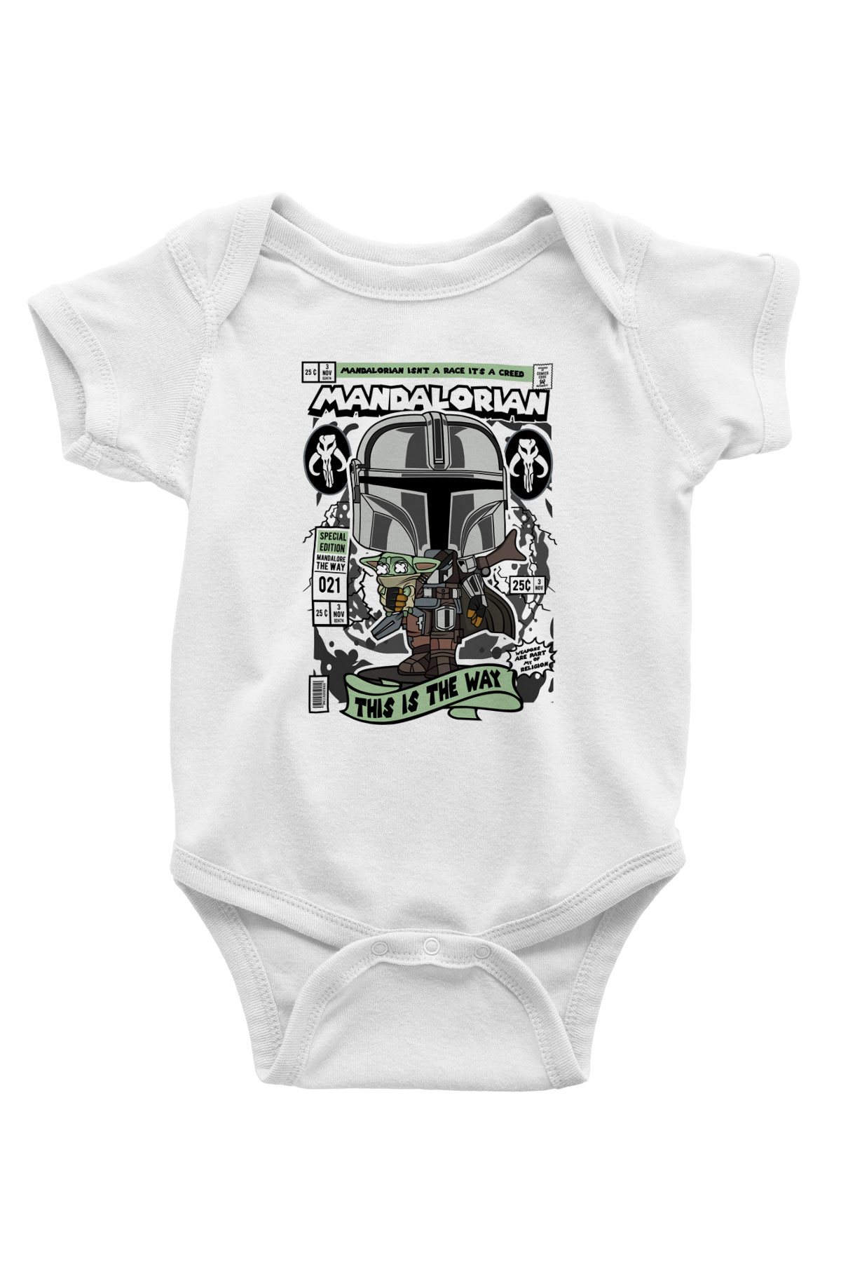 Mandalorian Baskılı Unisex Beyaz Bebek Body - Zıbın