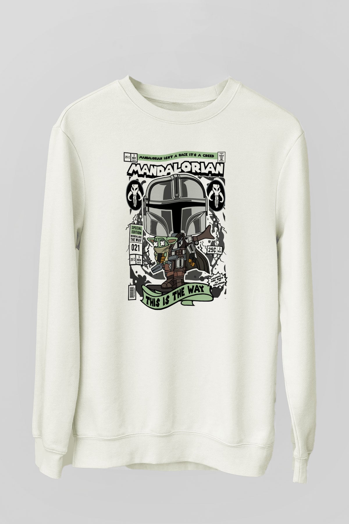 Mandalorian Baskılı Unisex Beyaz Sweatshirt