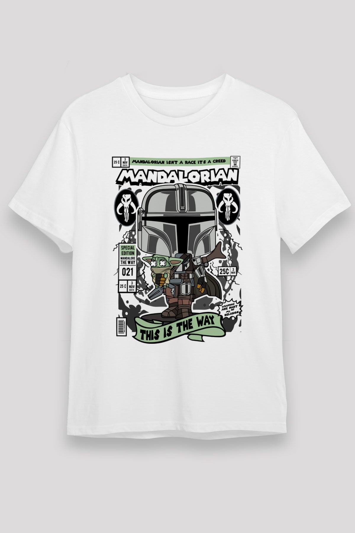 Mandalorian Baskılı Unisex Beyaz Tişört