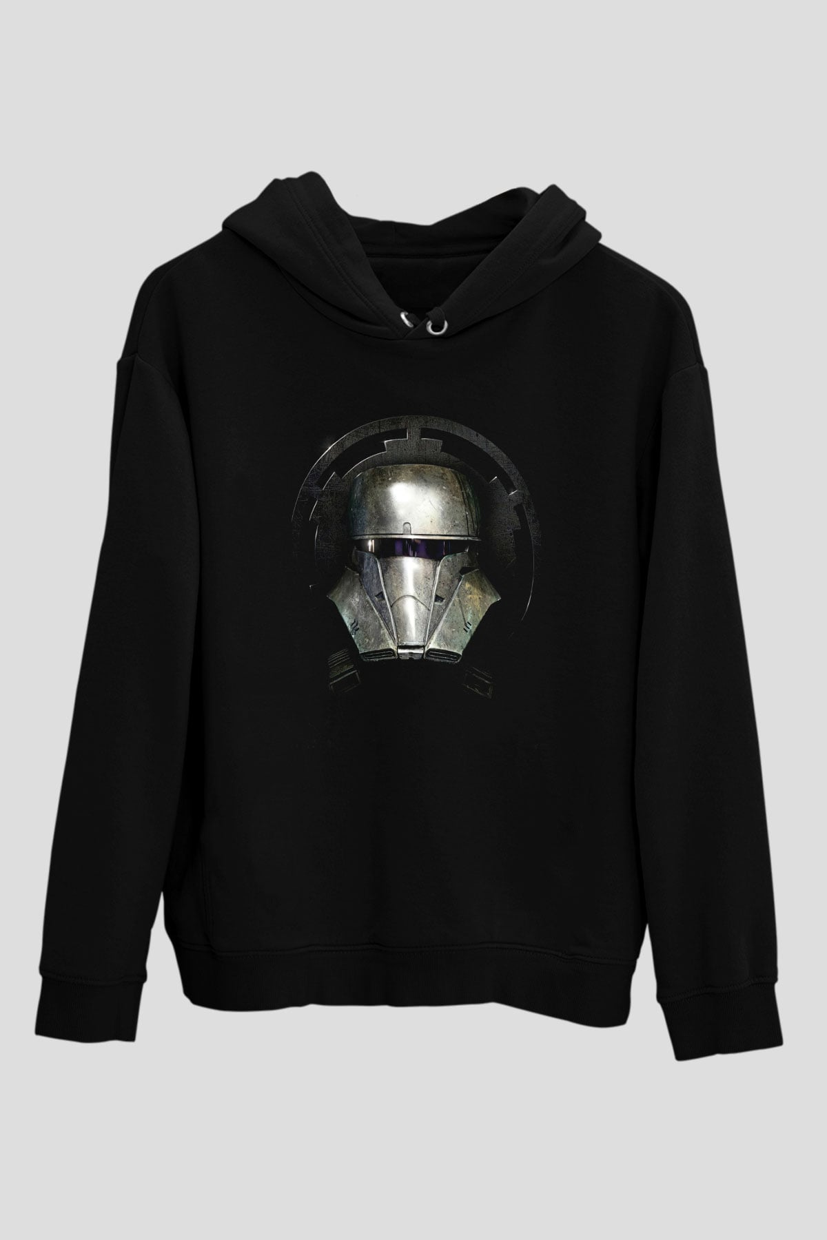 Mandalorian Baskılı Unisex Siyah Hoodie