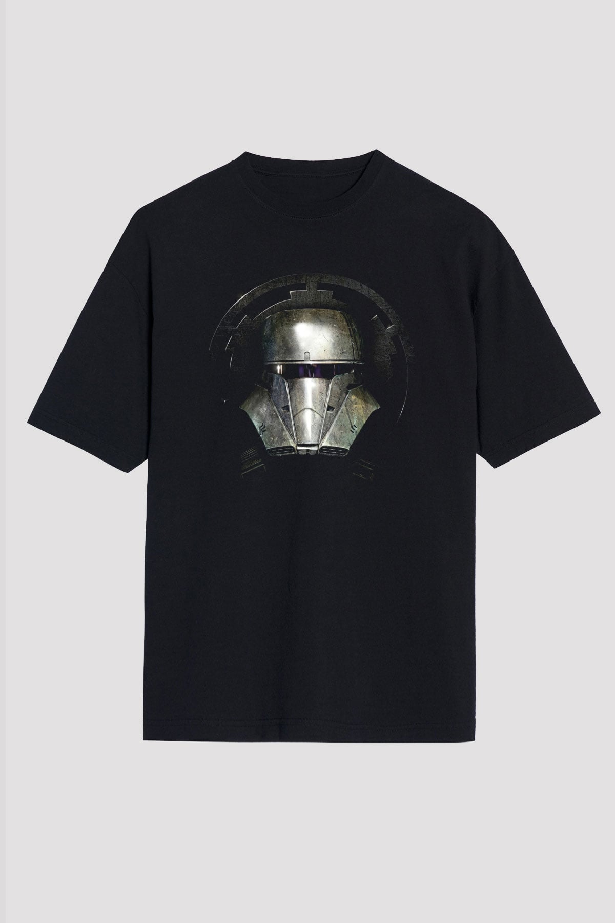 Mandalorian Baskılı Unisex Siyah Oversize Tişört - Tshirt