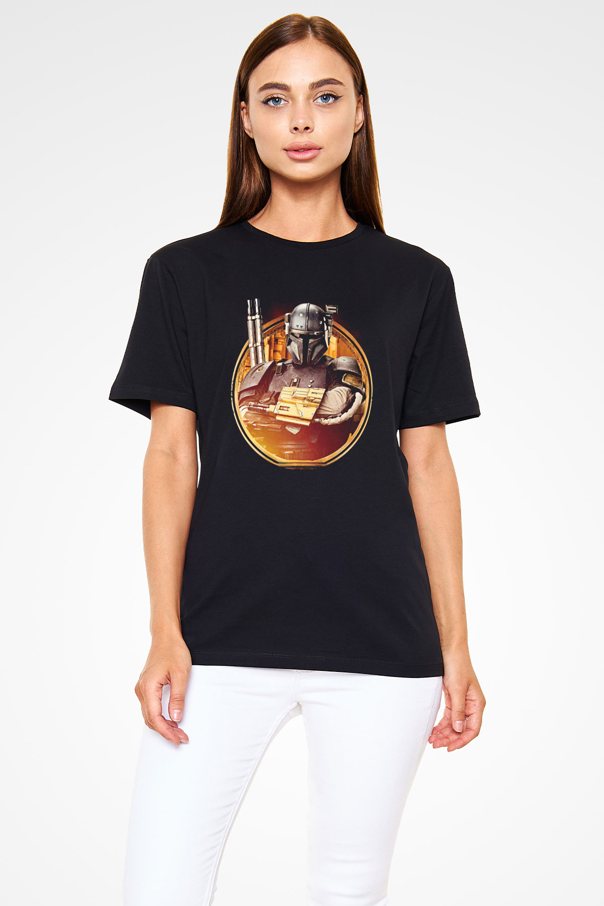 Mandalorian Baskılı Unisex Siyah Tişört - Tshirt