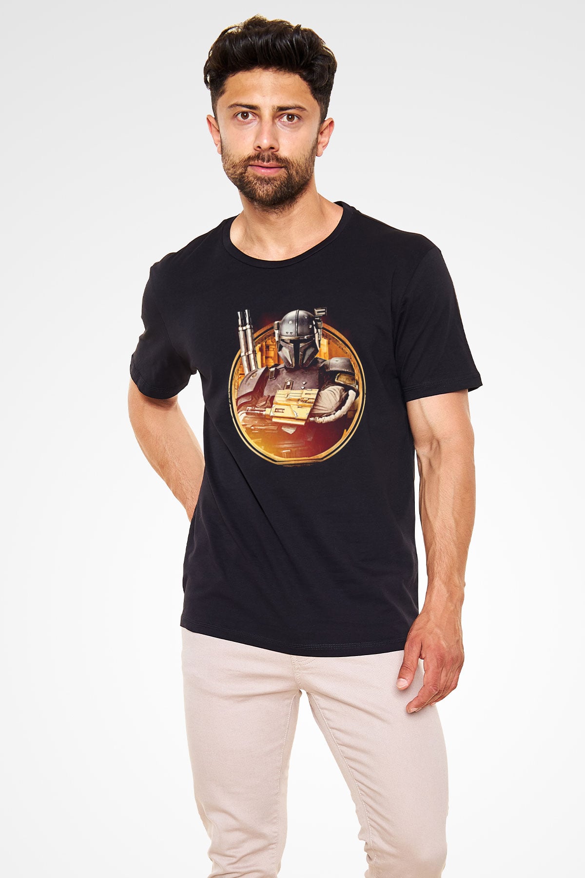 Mandalorian Baskılı Unisex Siyah Tişört - Tshirt