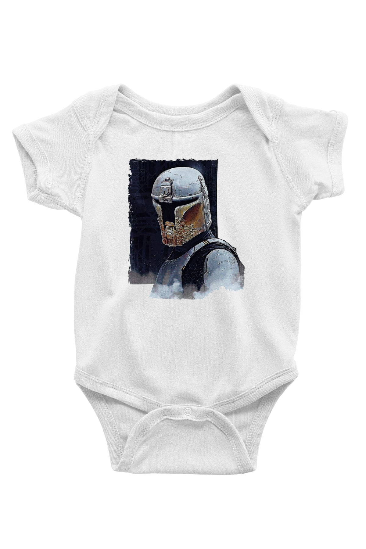 Mandolarian Baskılı Beyaz Unisex Bebek Body - Zıbın