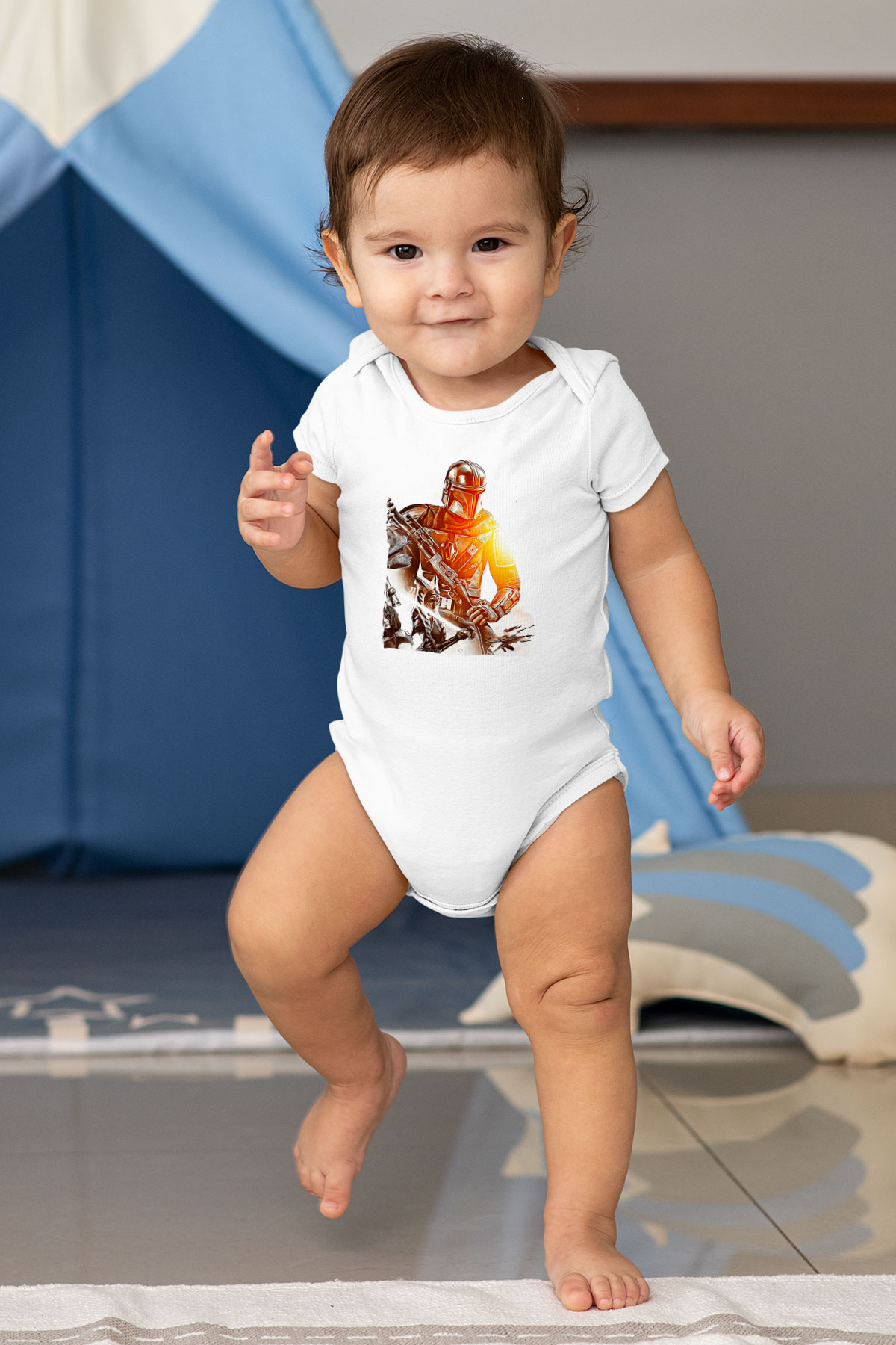 Mandolarian Baskılı Beyaz Unisex Bebek Body - Zıbın