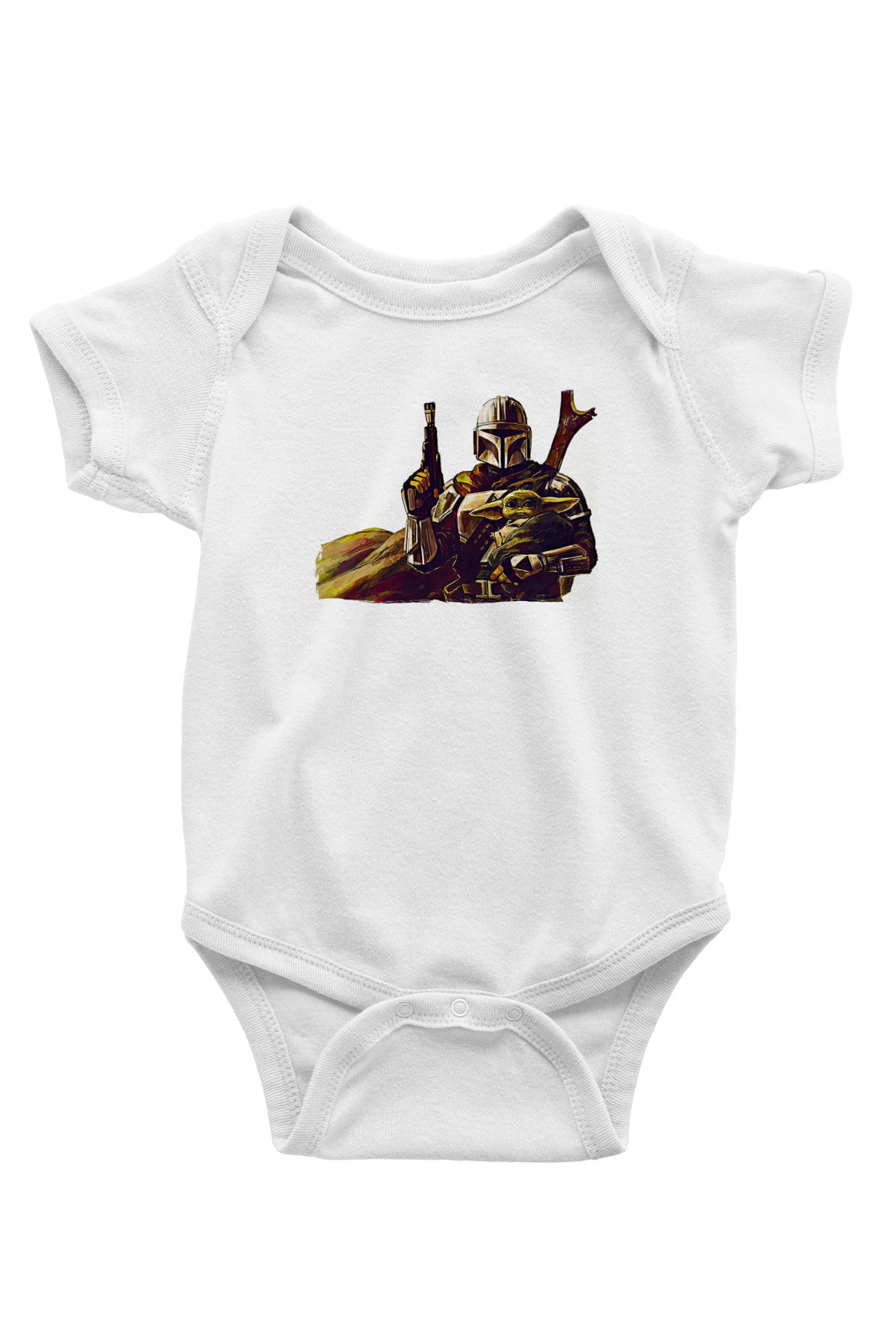 Mandolarian Baskılı Beyaz Unisex Bebek Body - Zıbın
