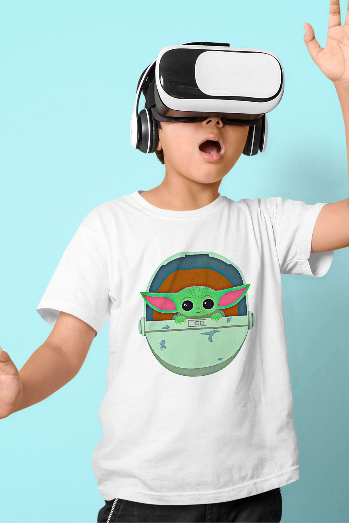 Mandolarian Baskılı Beyaz Unisex Beyaz Çocuk Tişört - Tshirt