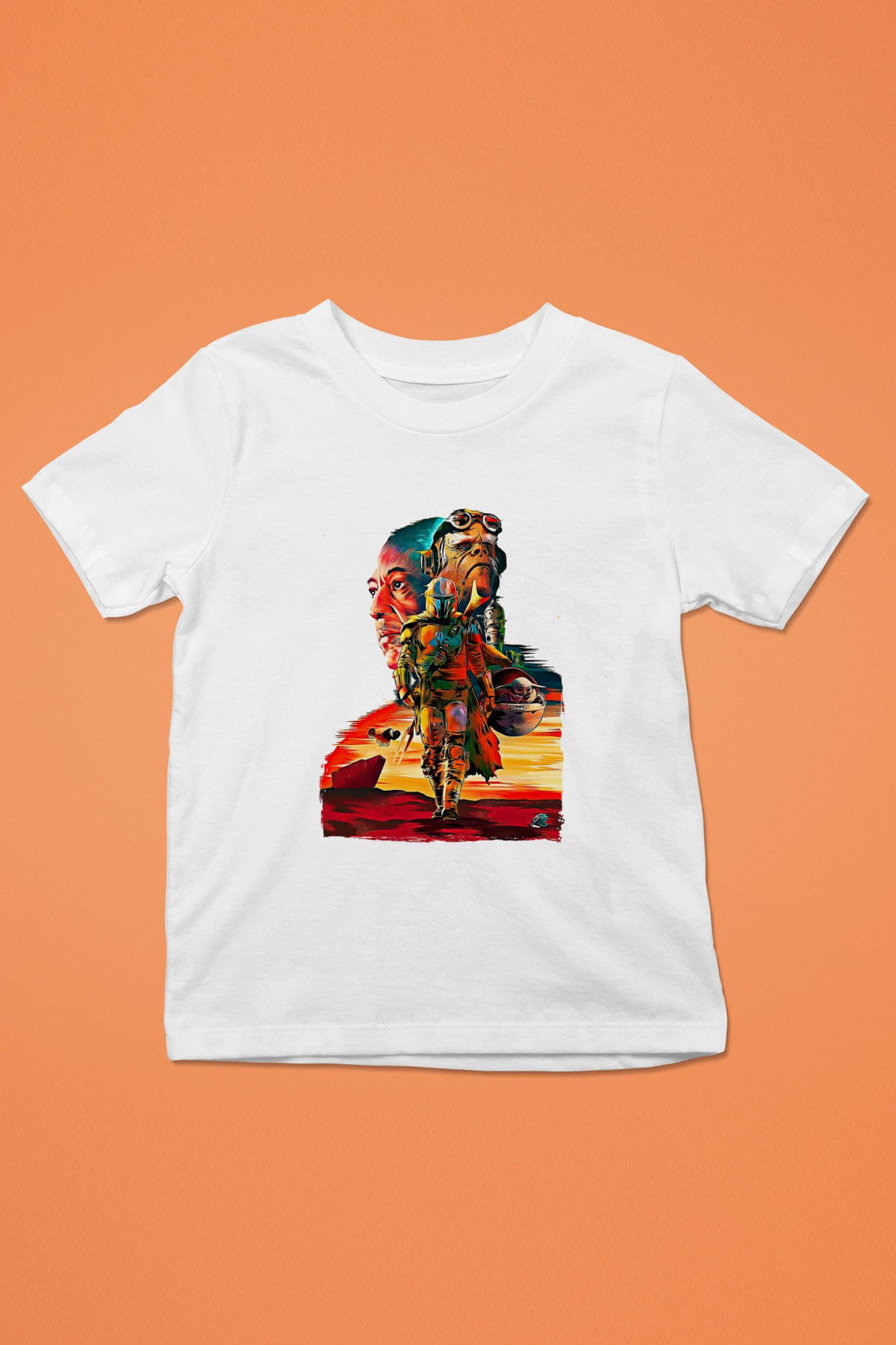 Mandolarian Baskılı Beyaz Unisex Beyaz Çocuk Tişört - Tshirt