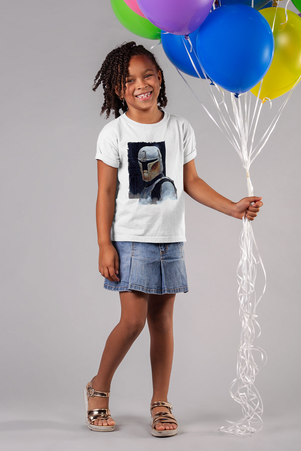 Mandolarian Baskılı Beyaz Unisex Beyaz Çocuk Tişört - Tshirt
