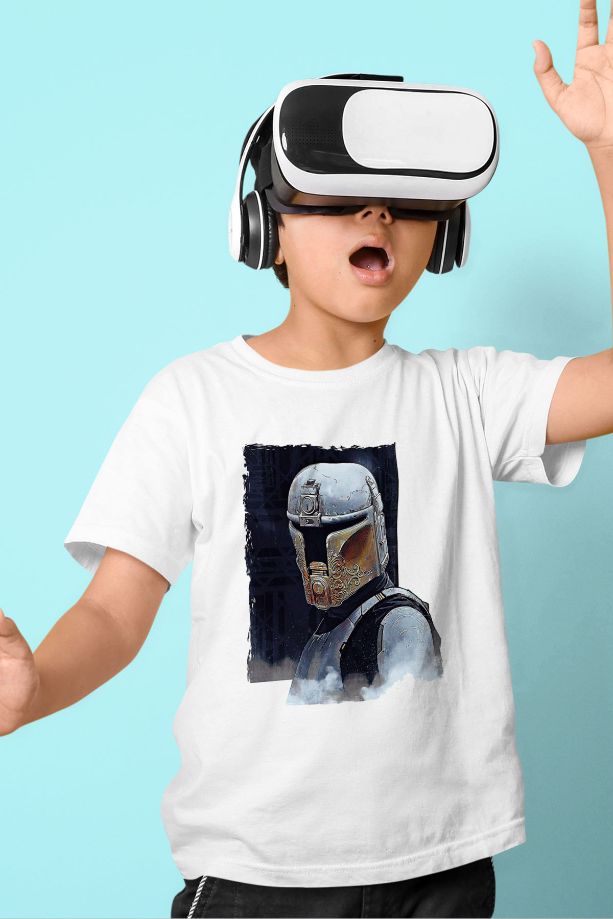 Mandolarian Baskılı Beyaz Unisex Beyaz Çocuk Tişört - Tshirt