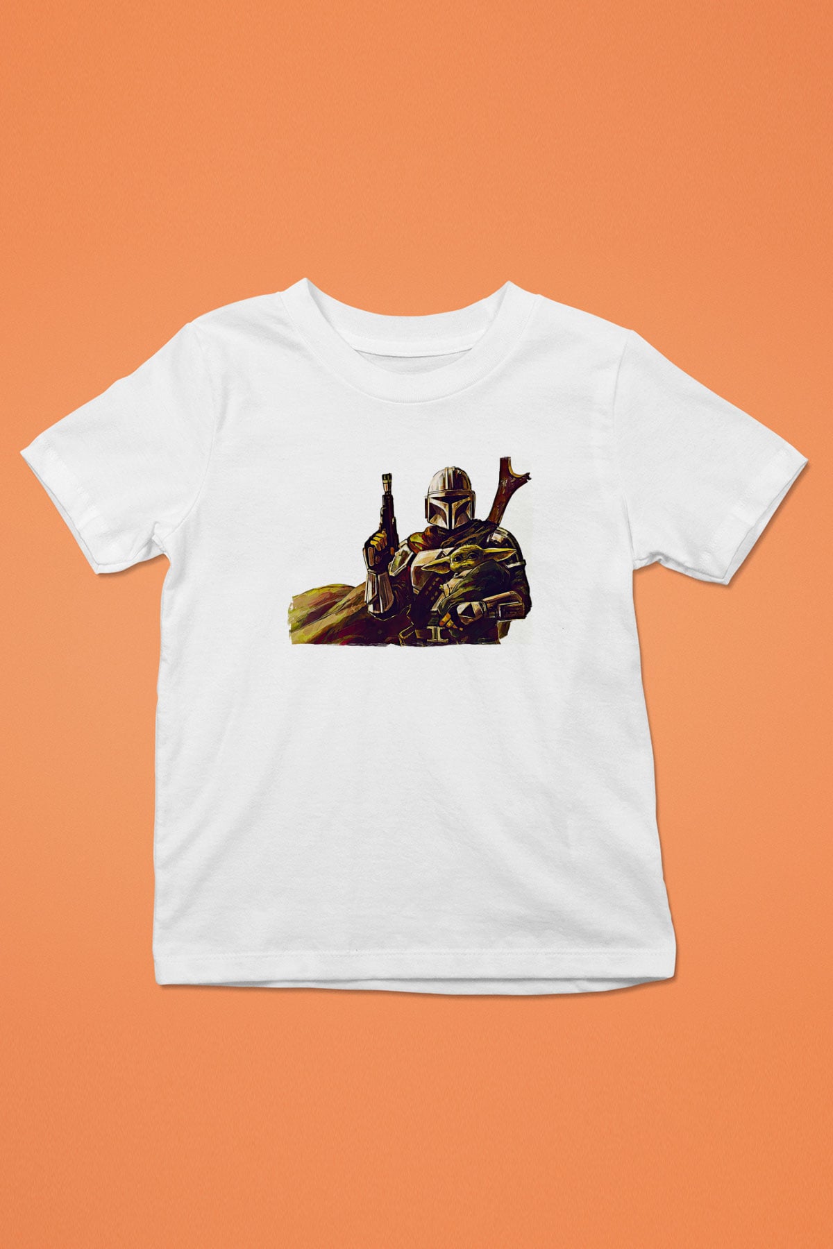 Mandolarian Baskılı Beyaz Unisex Beyaz Çocuk Tişört - Tshirt