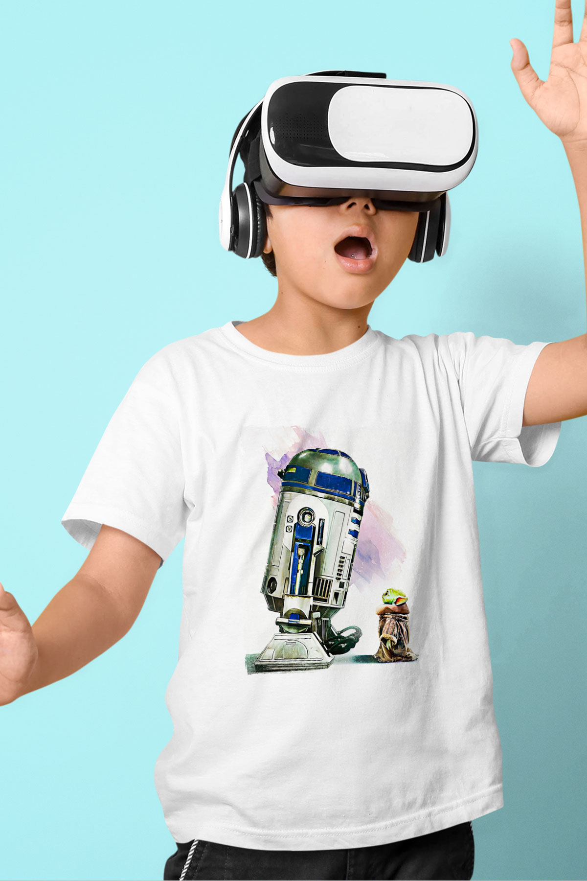 Mandolarian Baskılı Beyaz Unisex Beyaz Çocuk Tişört - Tshirt