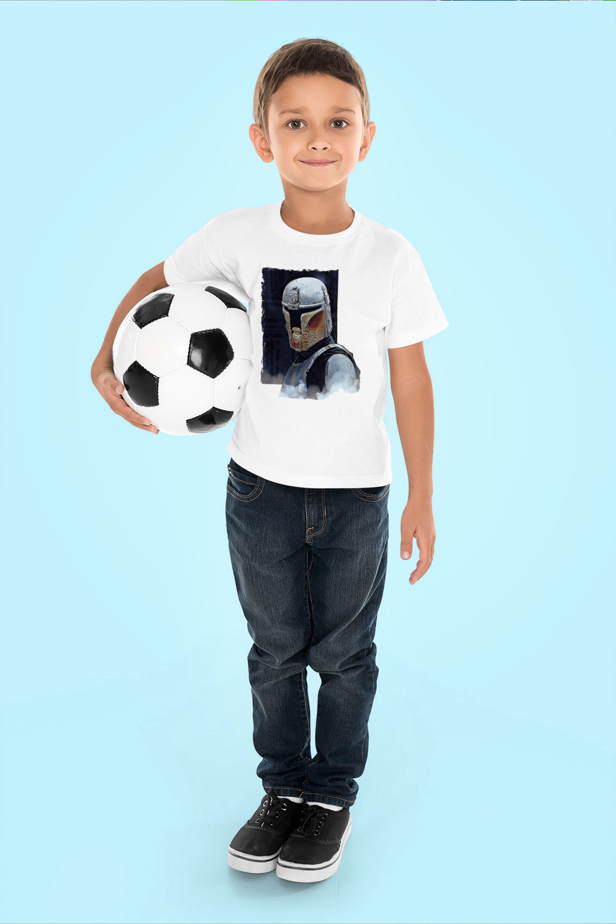Mandolarian Baskılı Beyaz Unisex Beyaz Çocuk Tişört - Tshirt