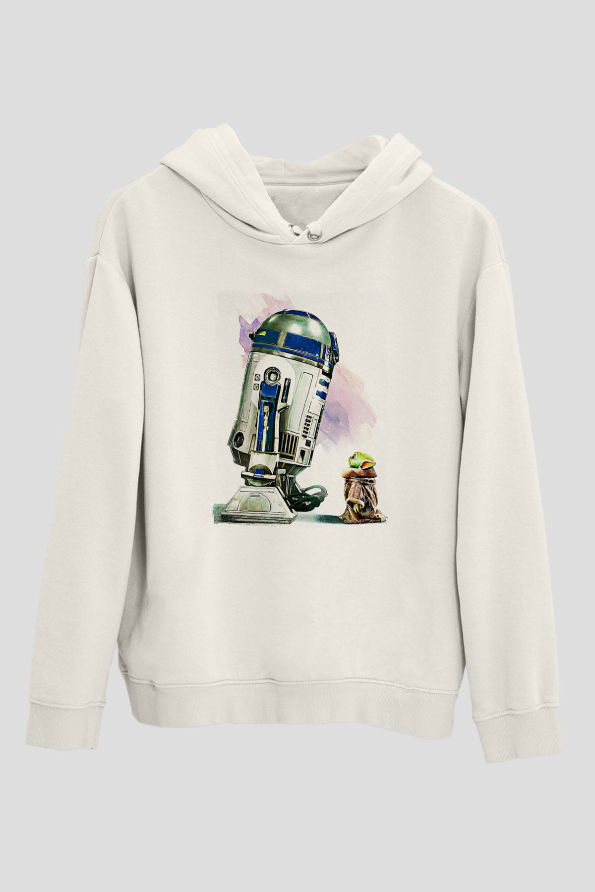 Mandolarian Baskılı Beyaz Unisex Hoodie