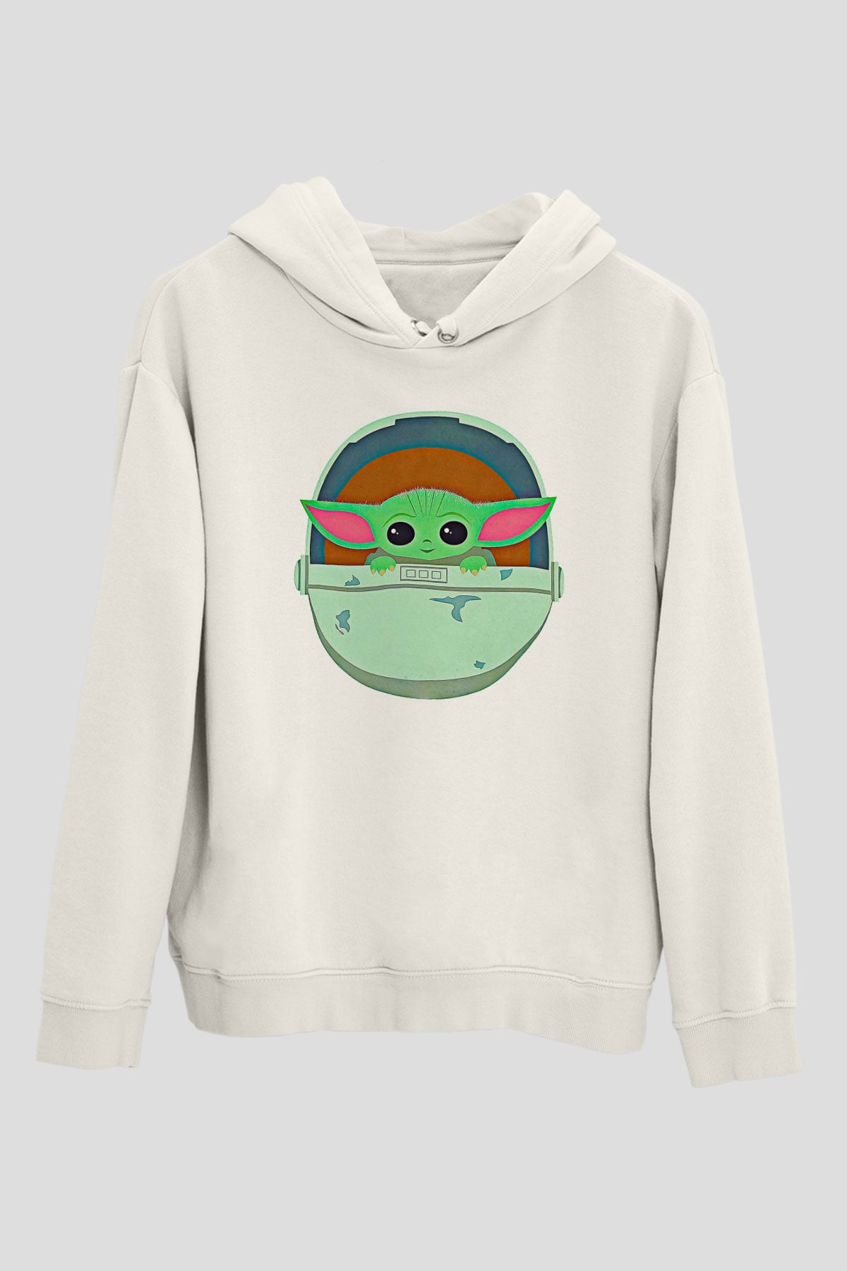 Mandolarian Baskılı Beyaz Unisex Hoodie