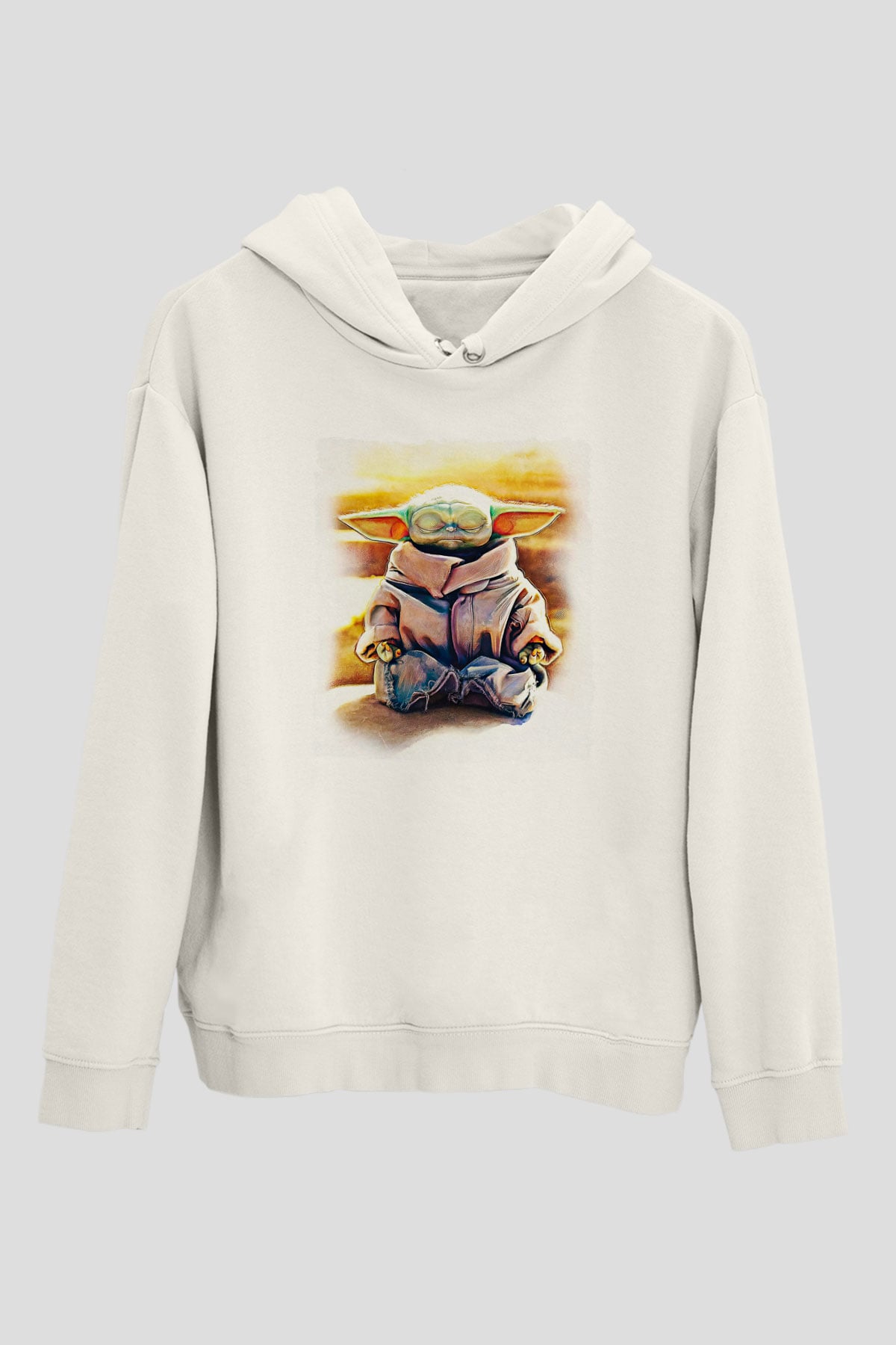 Mandolarian Baskılı Beyaz Unisex Hoodie