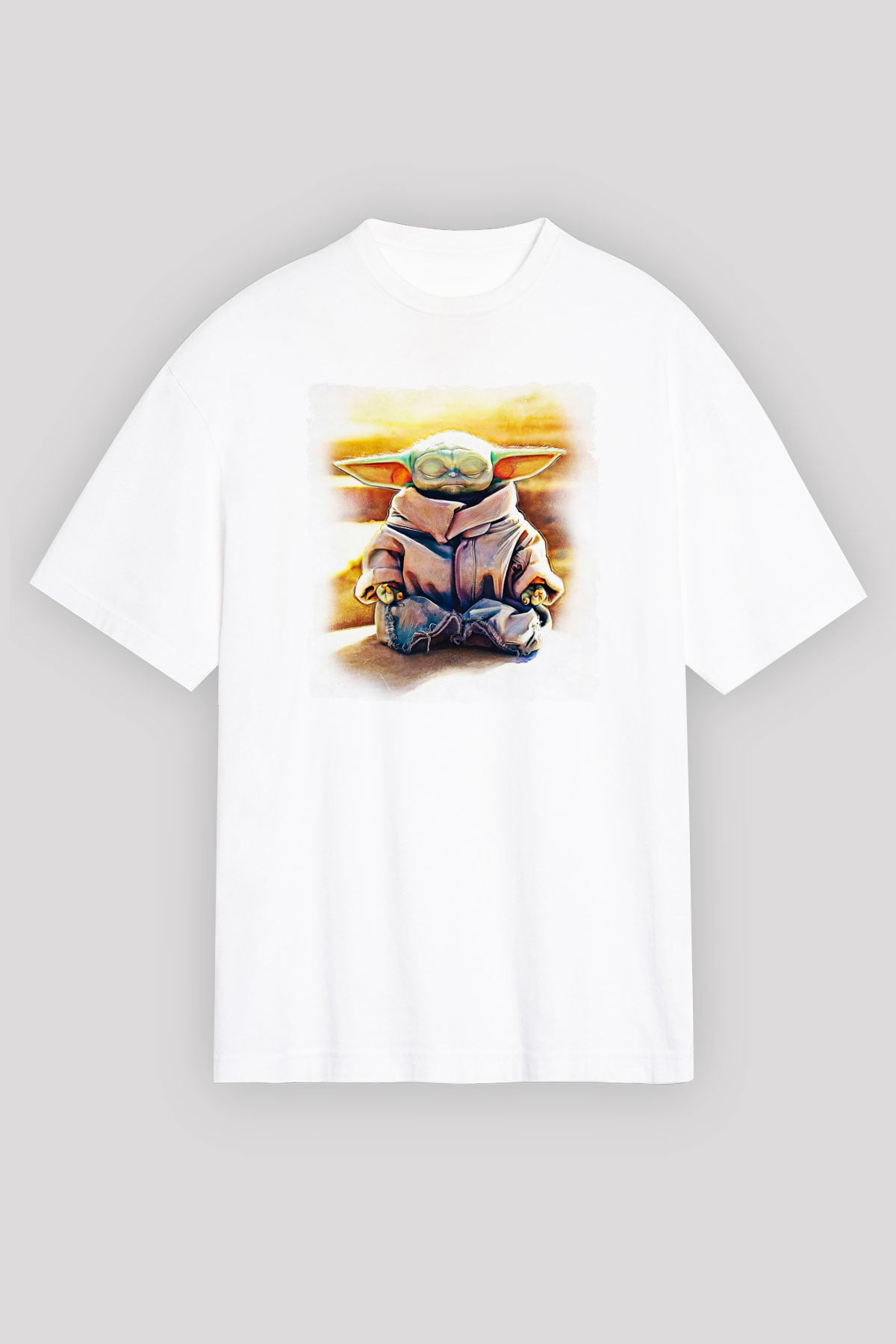 Mandolarian Baskılı Beyaz Unisex Oversize Tişört - Tshirt