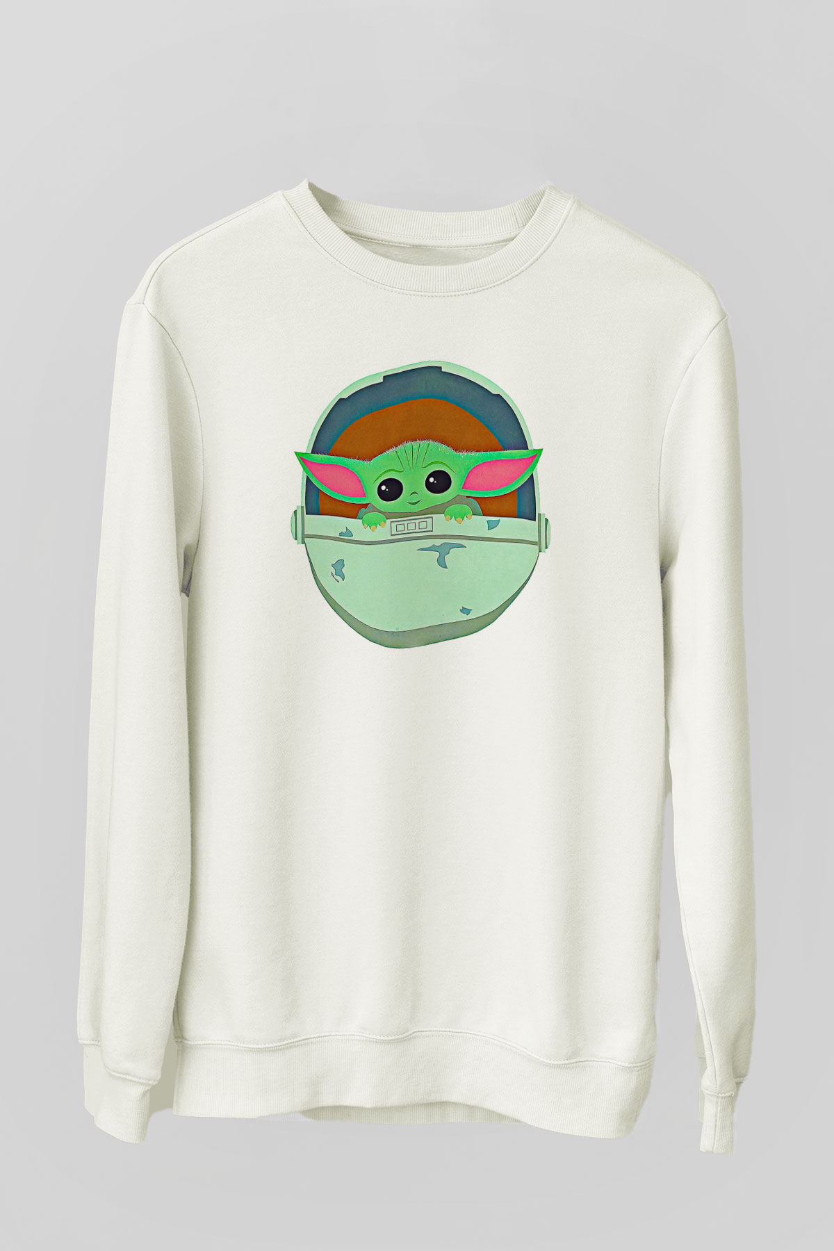 Mandolarian Baskılı Beyaz Unisex Sweatshirt