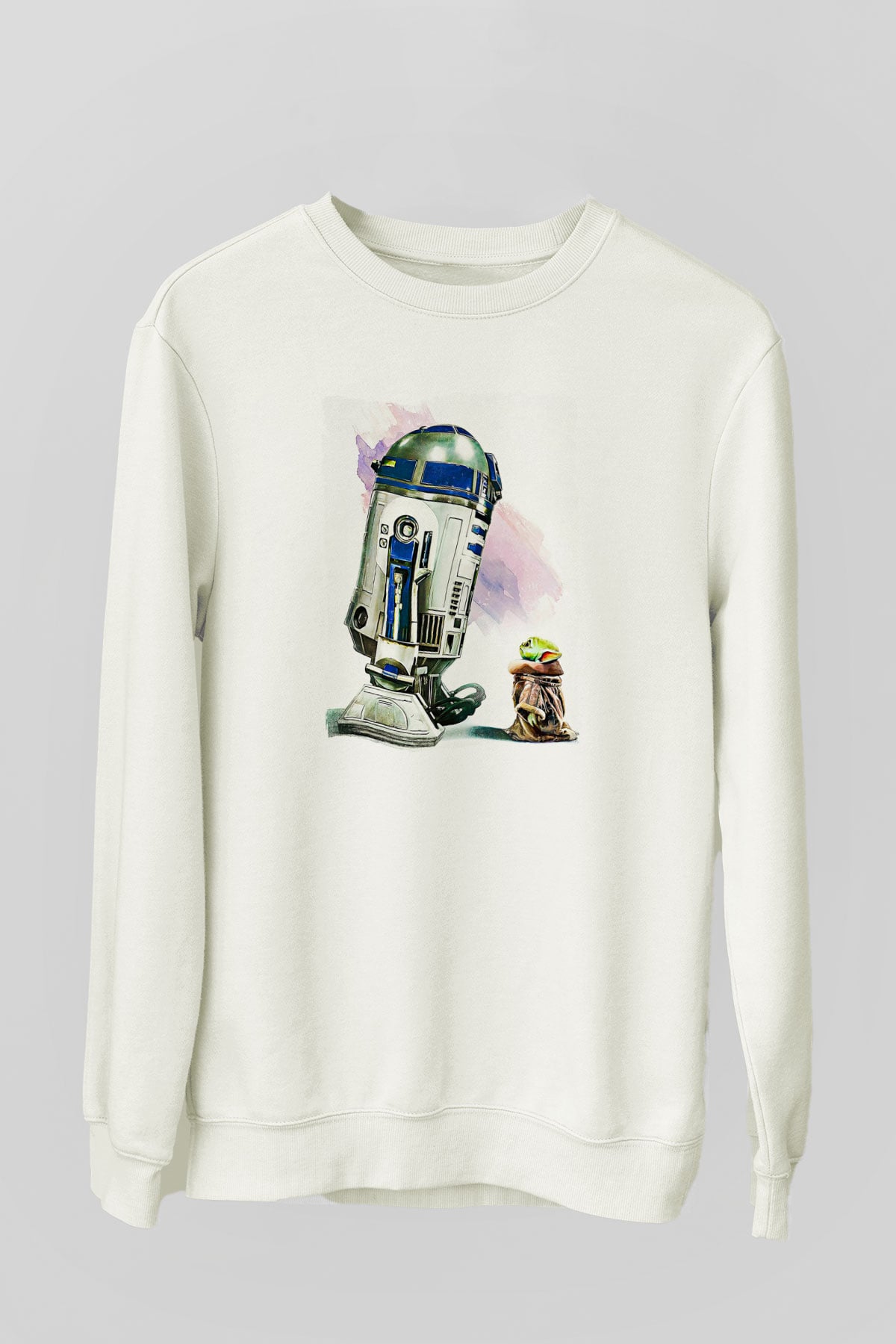 Mandolarian Baskılı Beyaz Unisex Sweatshirt