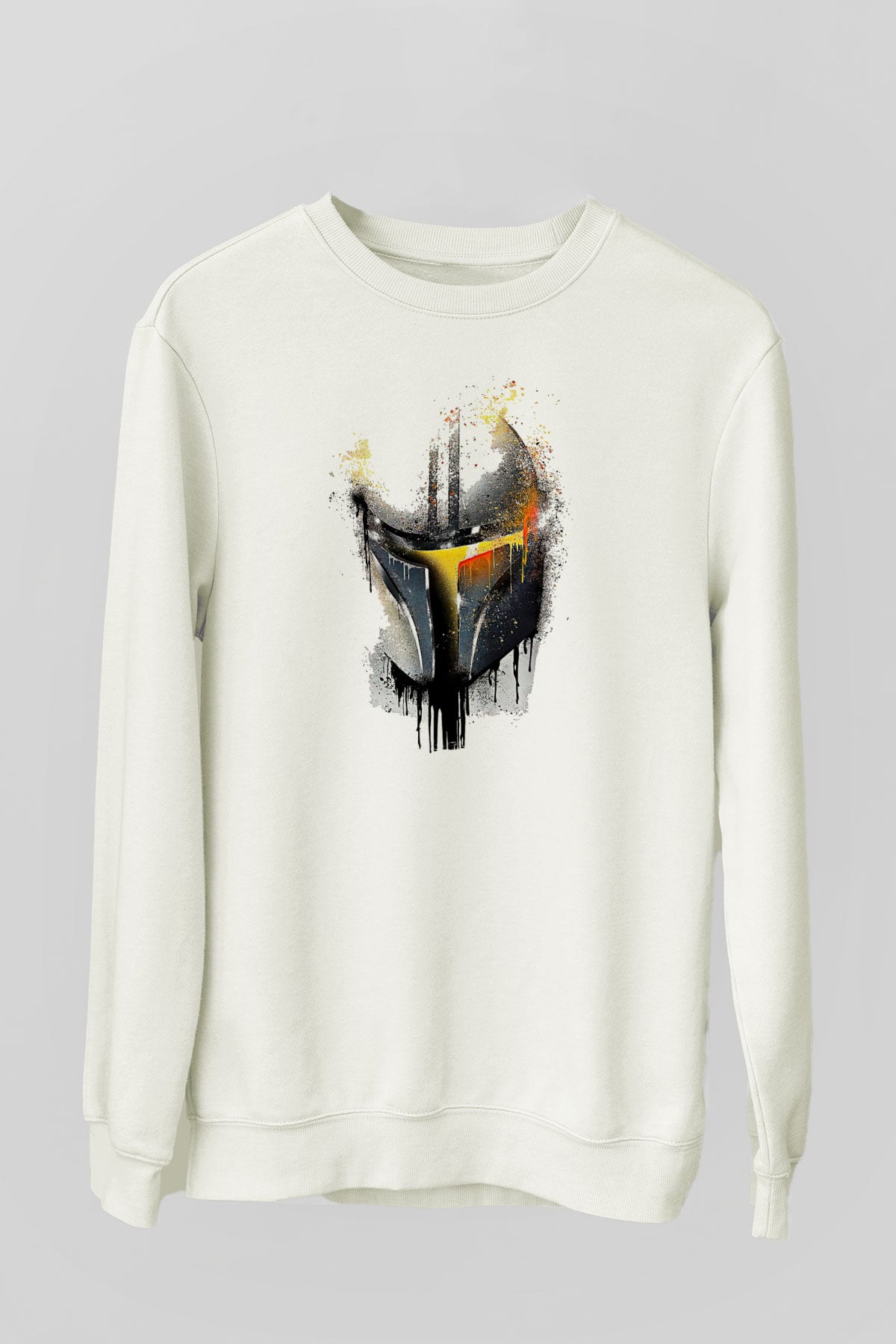 Mandolarian Baskılı Beyaz Unisex Sweatshirt