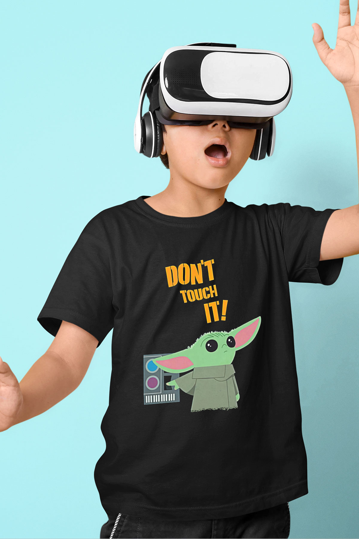 Mandolarian Baskılı Unisex Siyah Çocuk Tişört - Tshirt
