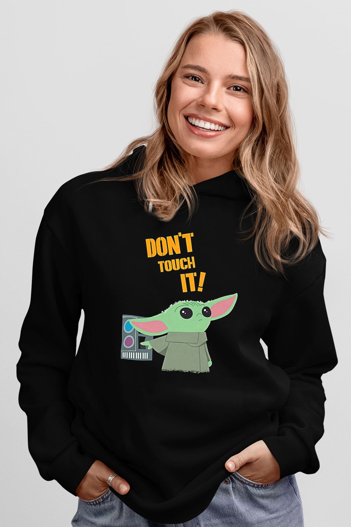 Mandolarian Baskılı Unisex Siyah Kapüşonlu Sweatshirt