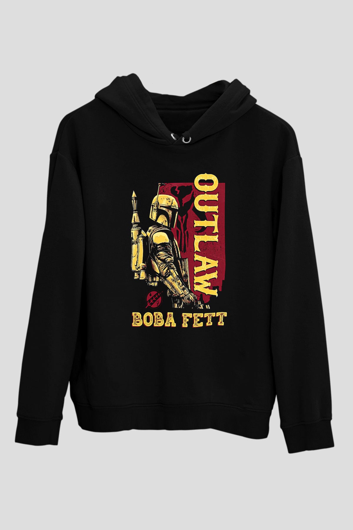 Mandolarian Baskılı Unisex Siyah Kapüşonlu Sweatshirt