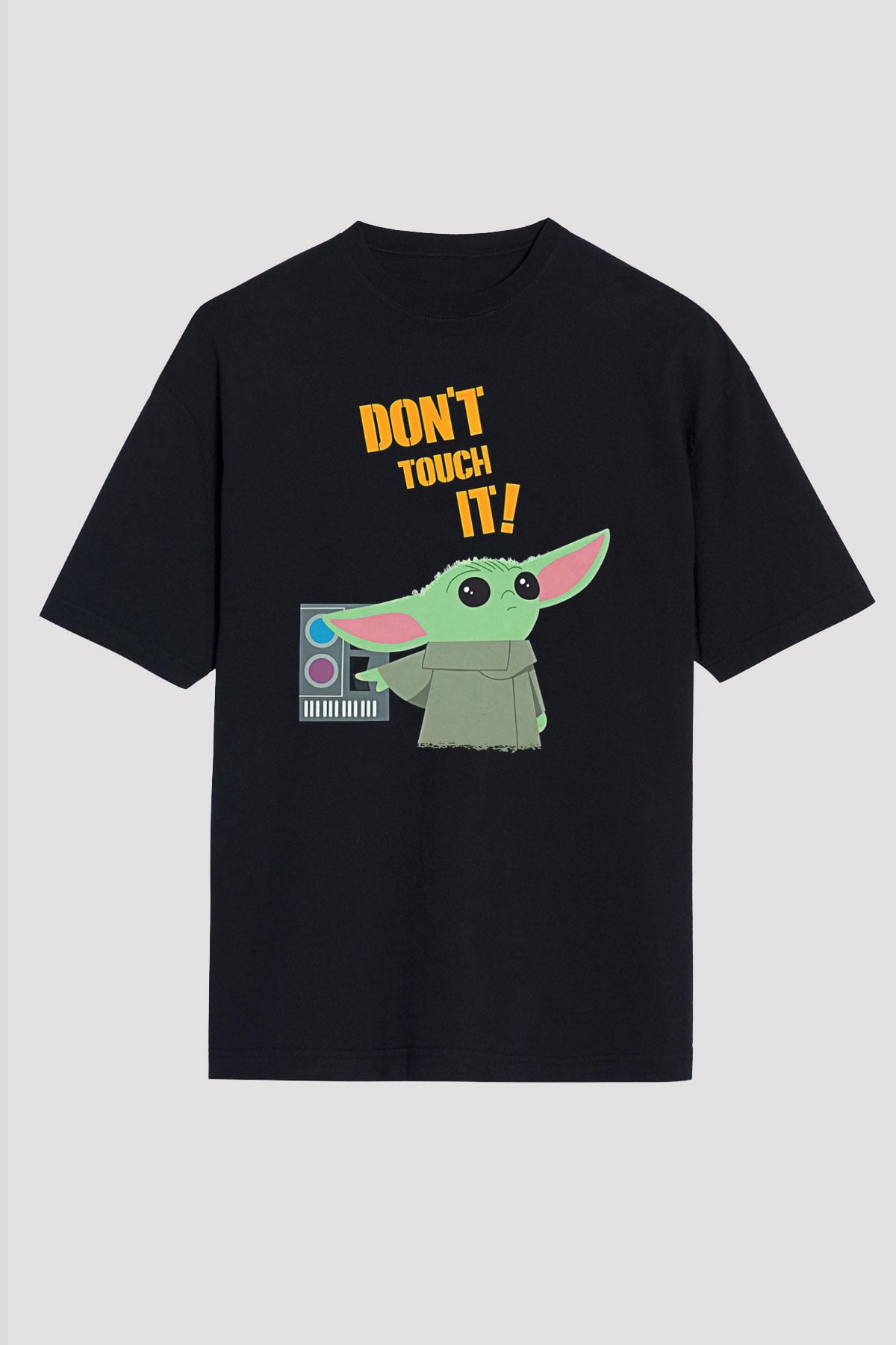 Mandolarian Baskılı Unisex Siyah Oversize Tişört - Tshirt