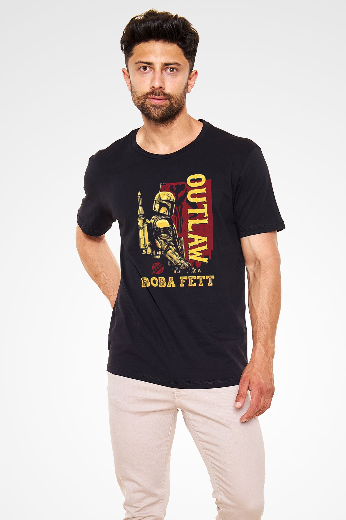 Mandolarian Baskılı Unisex Siyah Tişört - Tshirt