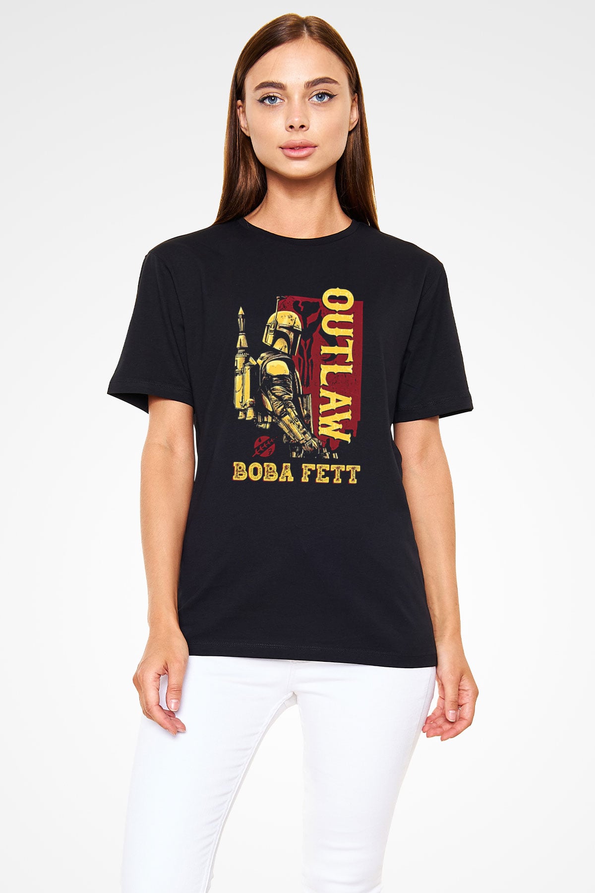 Mandolarian Baskılı Unisex Siyah Tişört - Tshirt