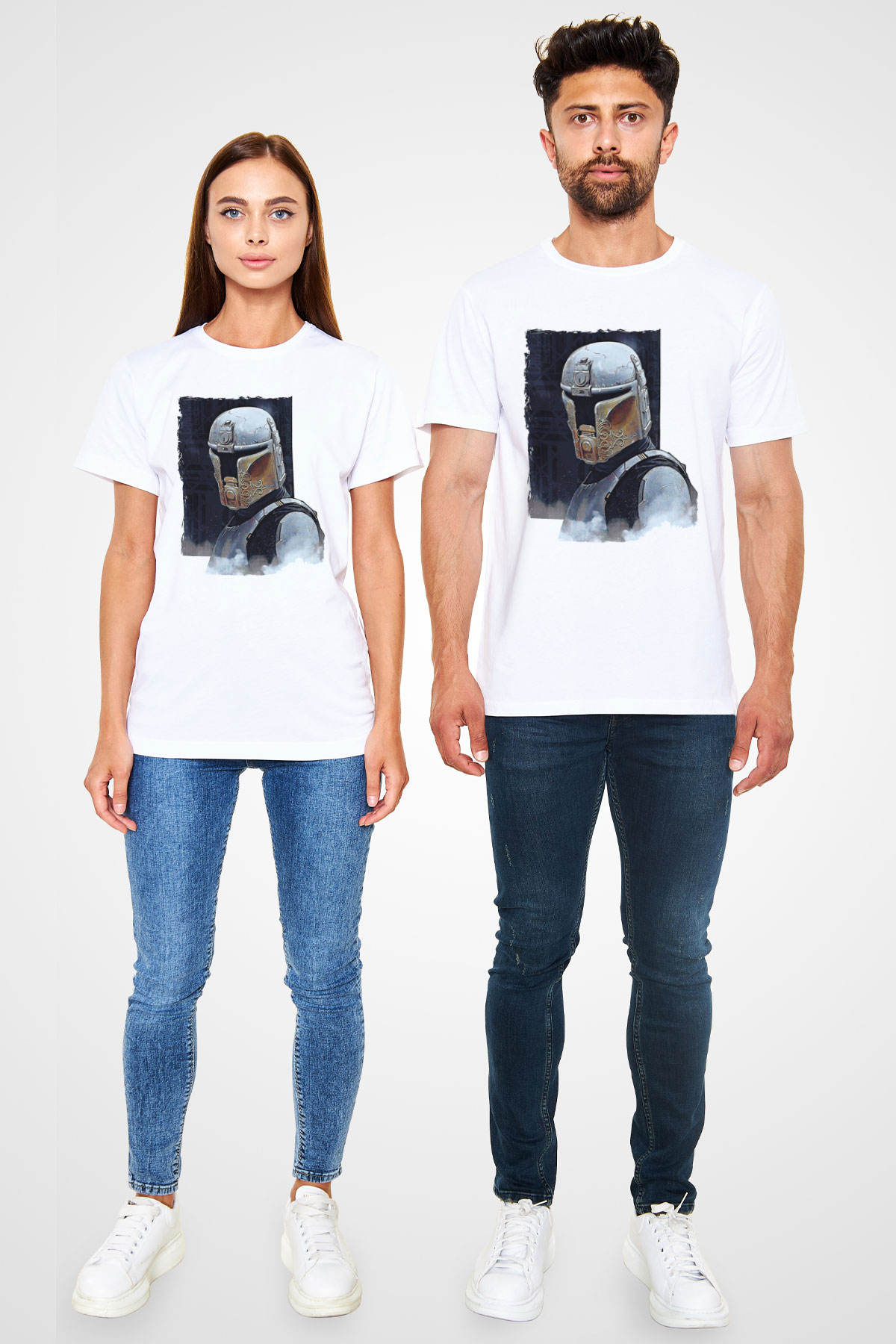 Mandolarian Unisex Baskılı Beyaz Tişört - Tshirt