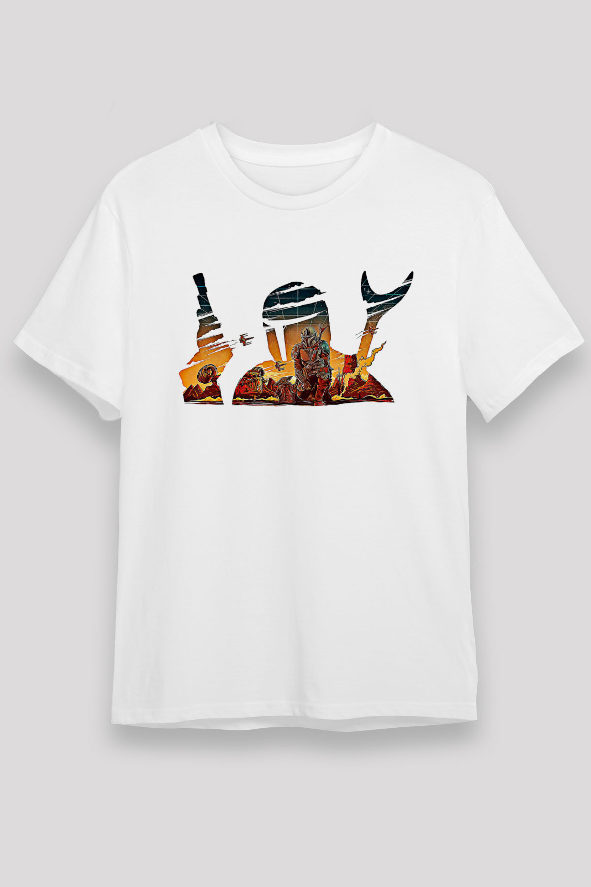Mandolarian Unisex Baskılı Beyaz Tişört - Tshirt