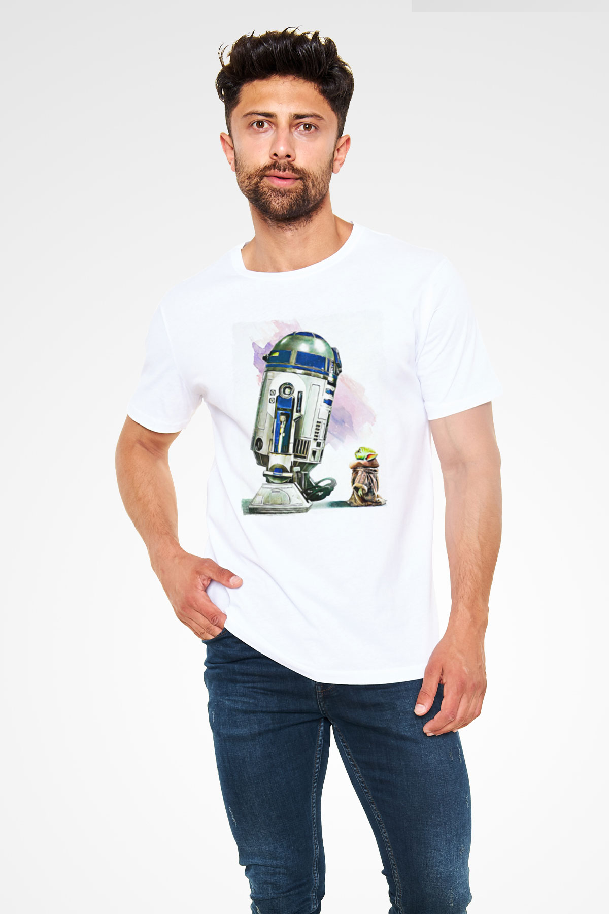 Mandolarian Unisex Baskılı Beyaz Tişört - Tshirt