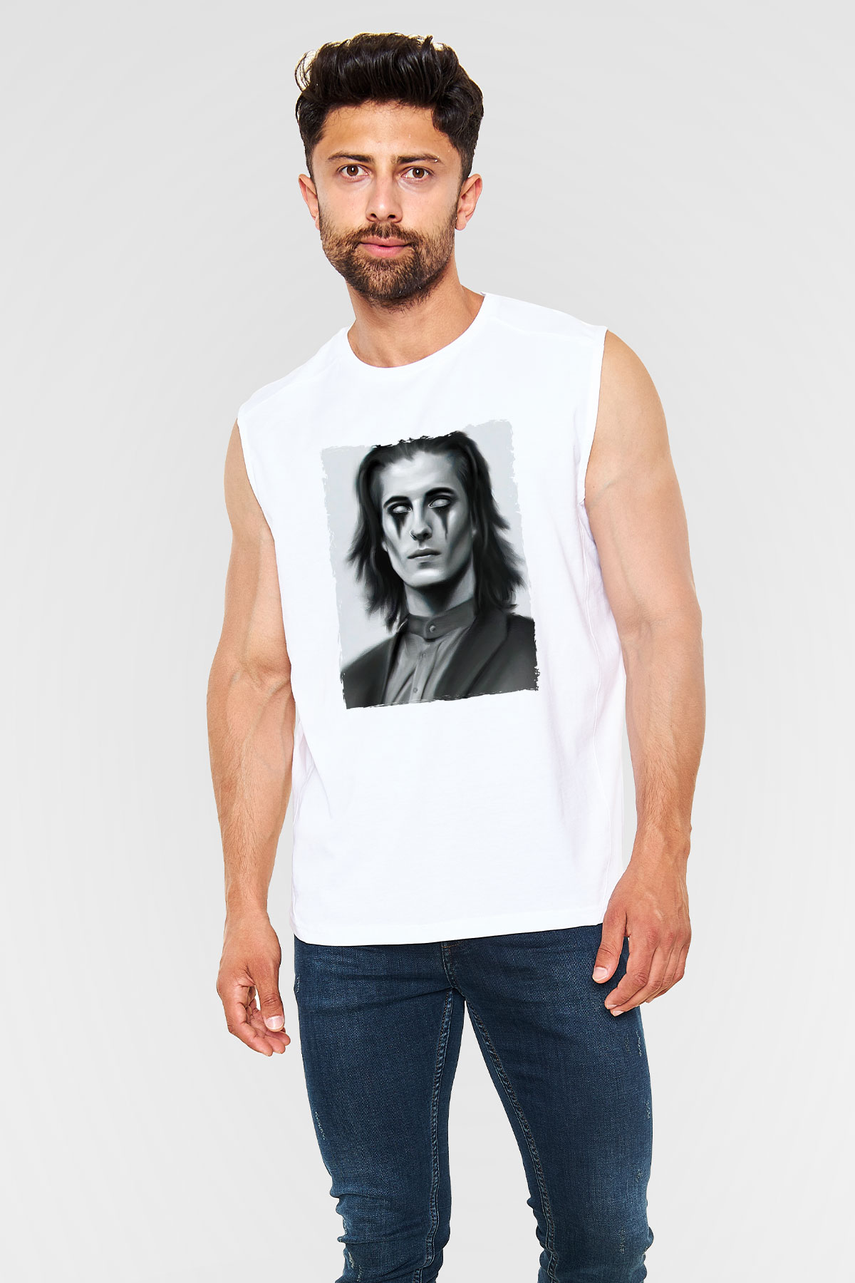 Maneskin Baskılı Beyaz Unisex Kolsuz Tişört - Tshirt