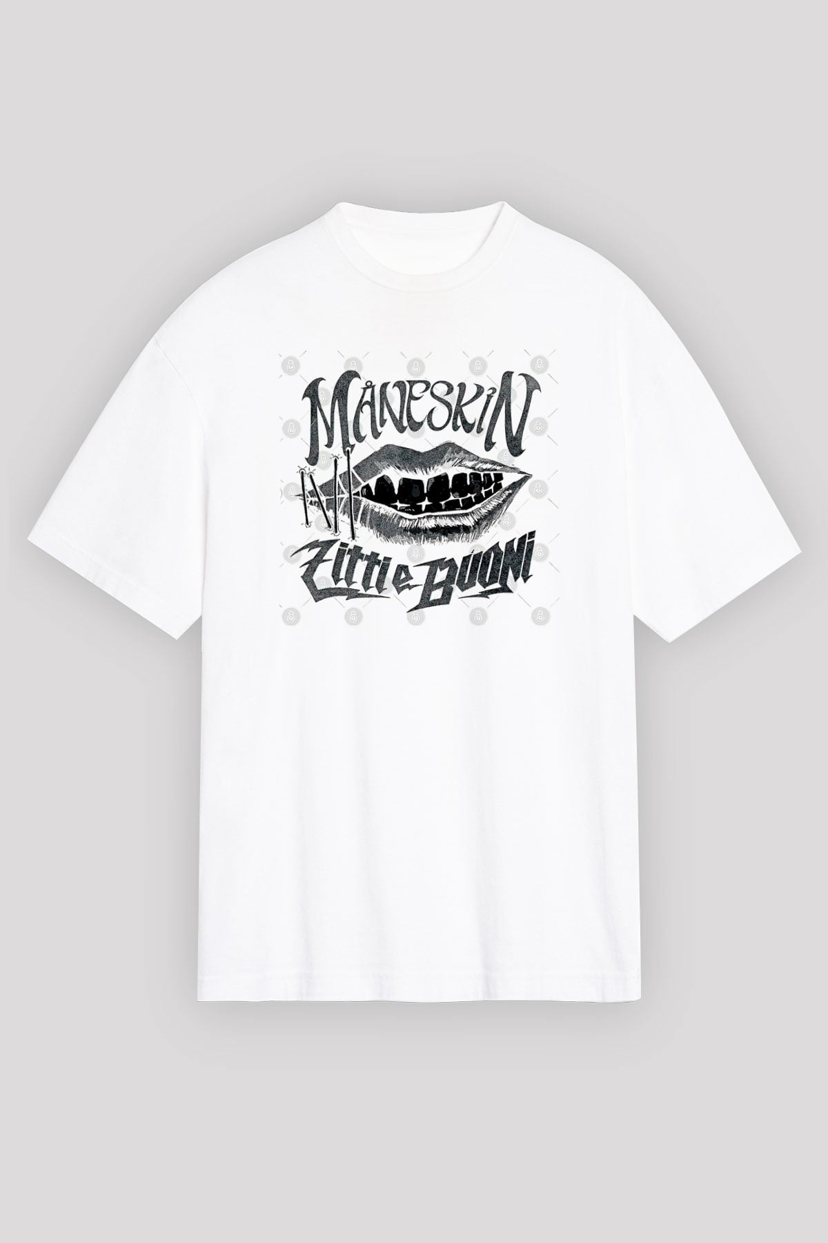 Maneskin Baskılı Beyaz Unisex Oversize Tişört - Tshirt
