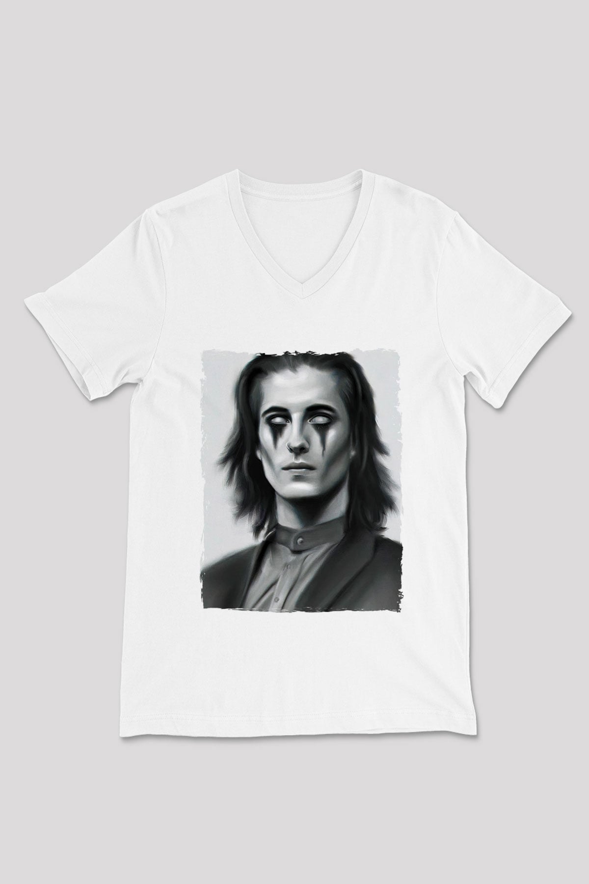 Maneskin Baskılı Beyaz Unisex V Yaka Tişört - Tshirt