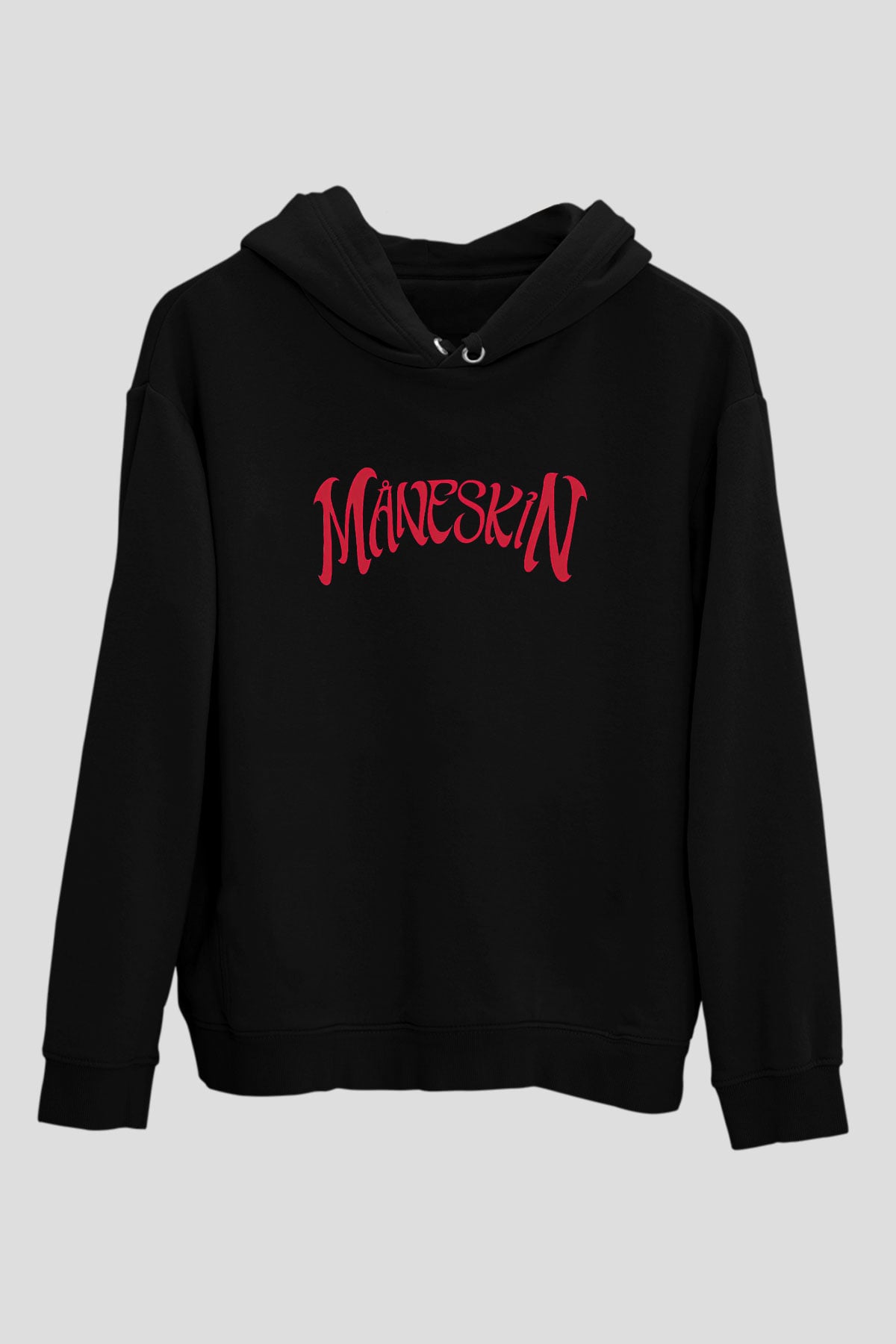 Maneskin Baskılı Unisex Siyah Kapüşonlu Sweatshirt