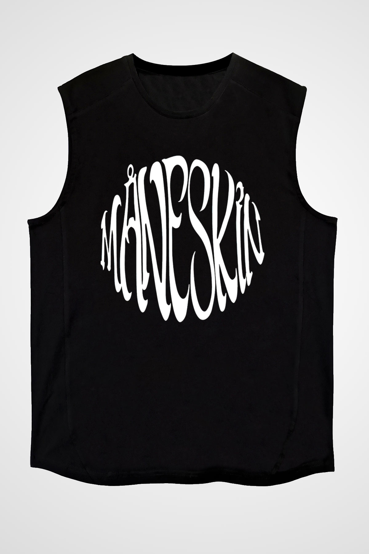 Maneskin Baskılı Unisex Siyah Kolsuz Tişört - Tshirt